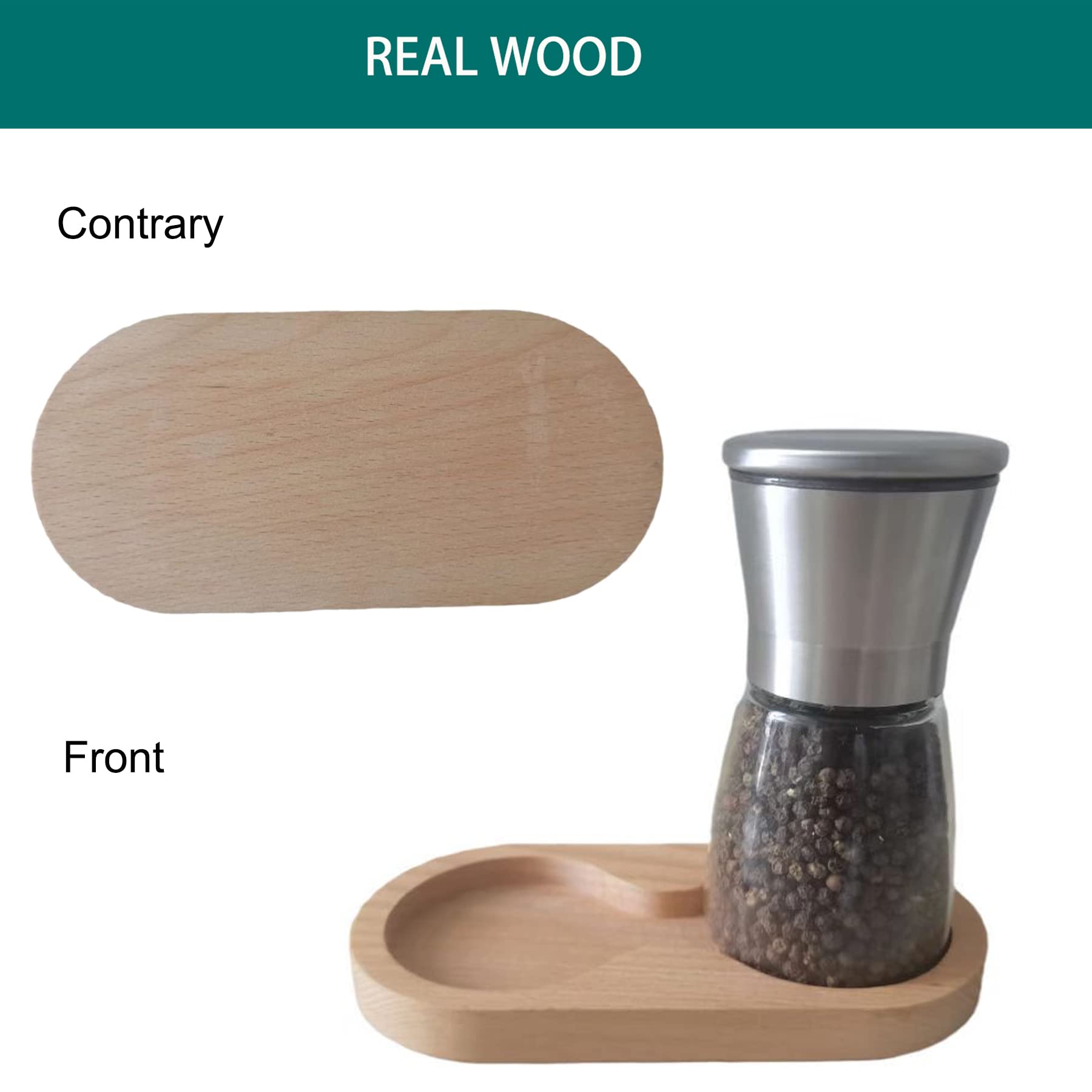 Premium Wooden Salt and Pepper Mill Tray - Natural Finish for Spice Grinders - Perfect for Kitchen Countertop Organization & Dining Table Decor