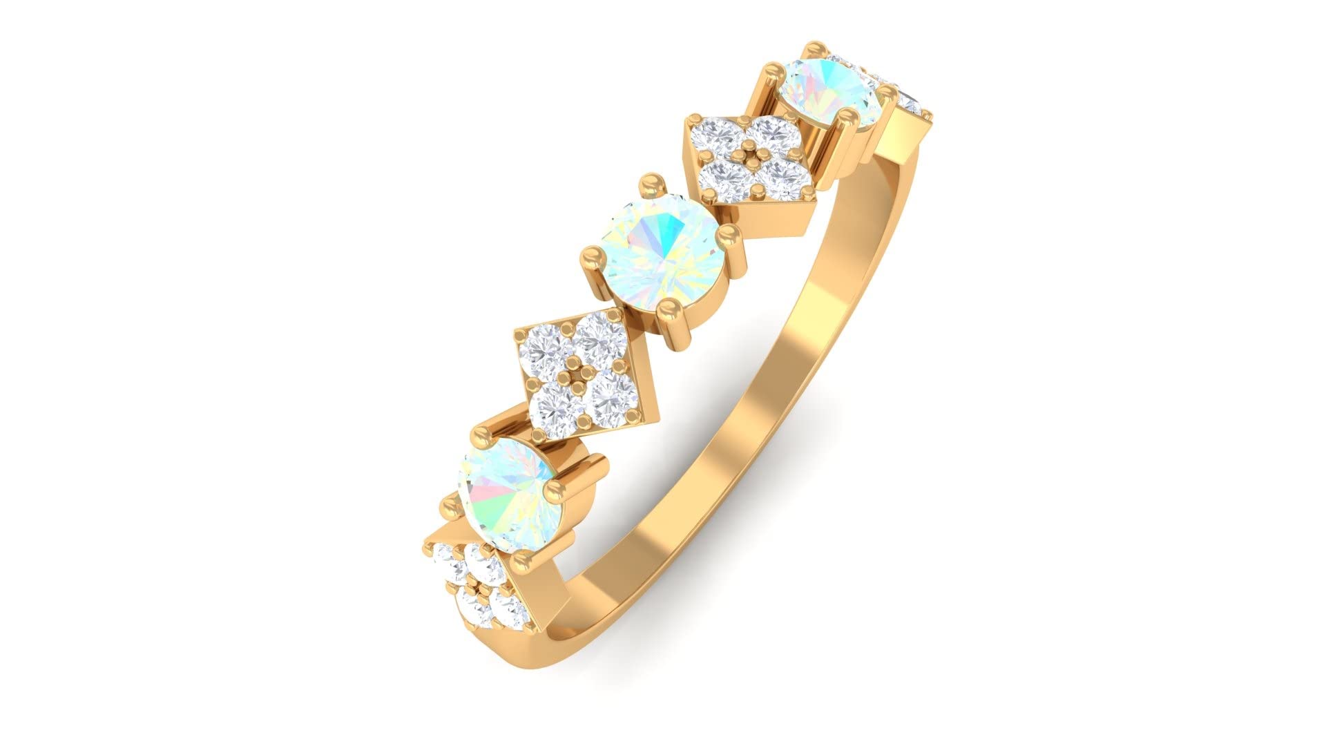 3/4 CT Ethiopian Opal and Diamond Ring - 14K Solid Gold Diagonal & Round Half Eternity Band for Women | Elegant Wedding, Anniversary, or Gift Jewelry for Special Occasions