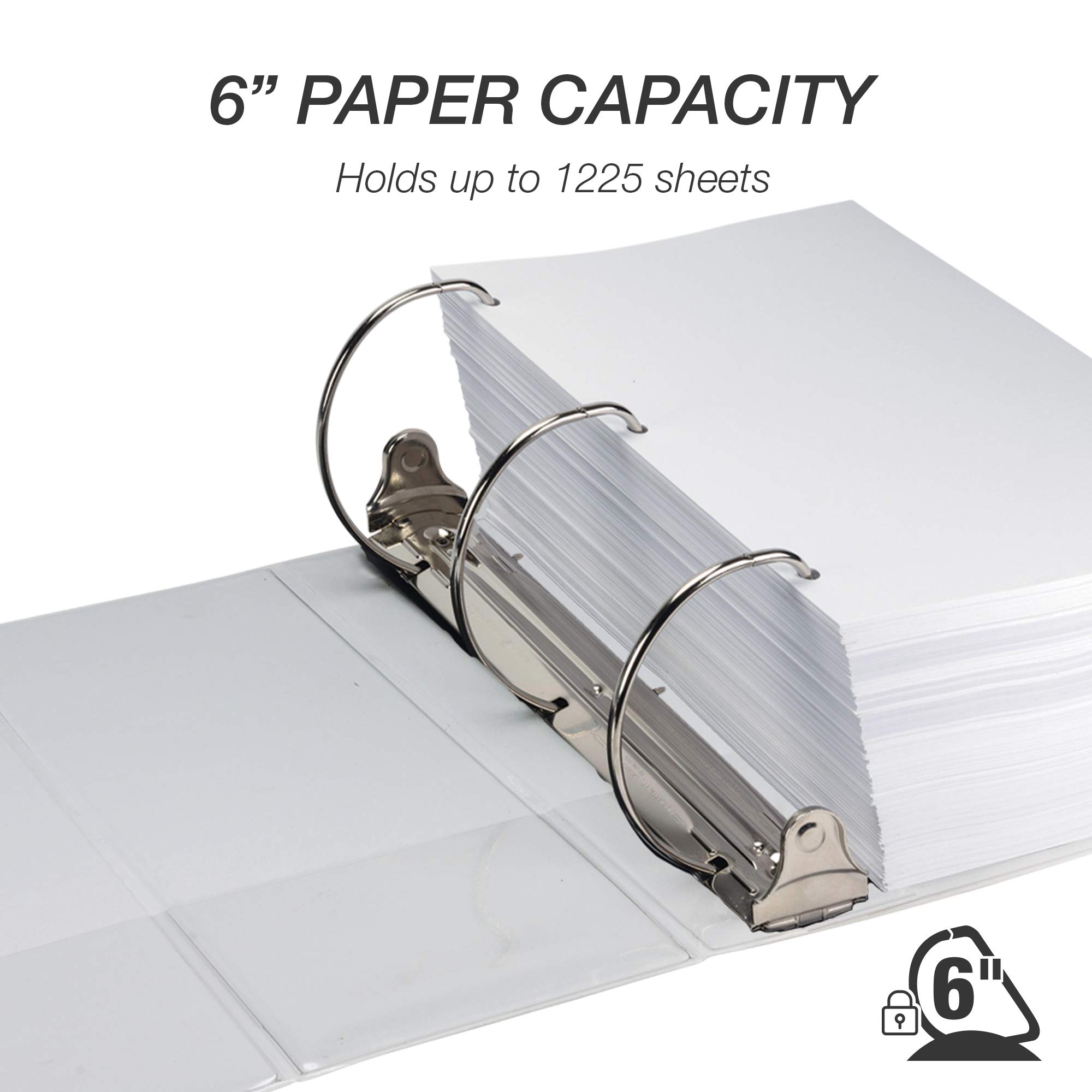 Samsill 6 Inch Durable D-Ring Binder, Made in USA, Locking Mechanism, Customizable Clear View Cover, White, 2-Pack, Holds 1225 Pages - Perfect for Office, School & Document Organization