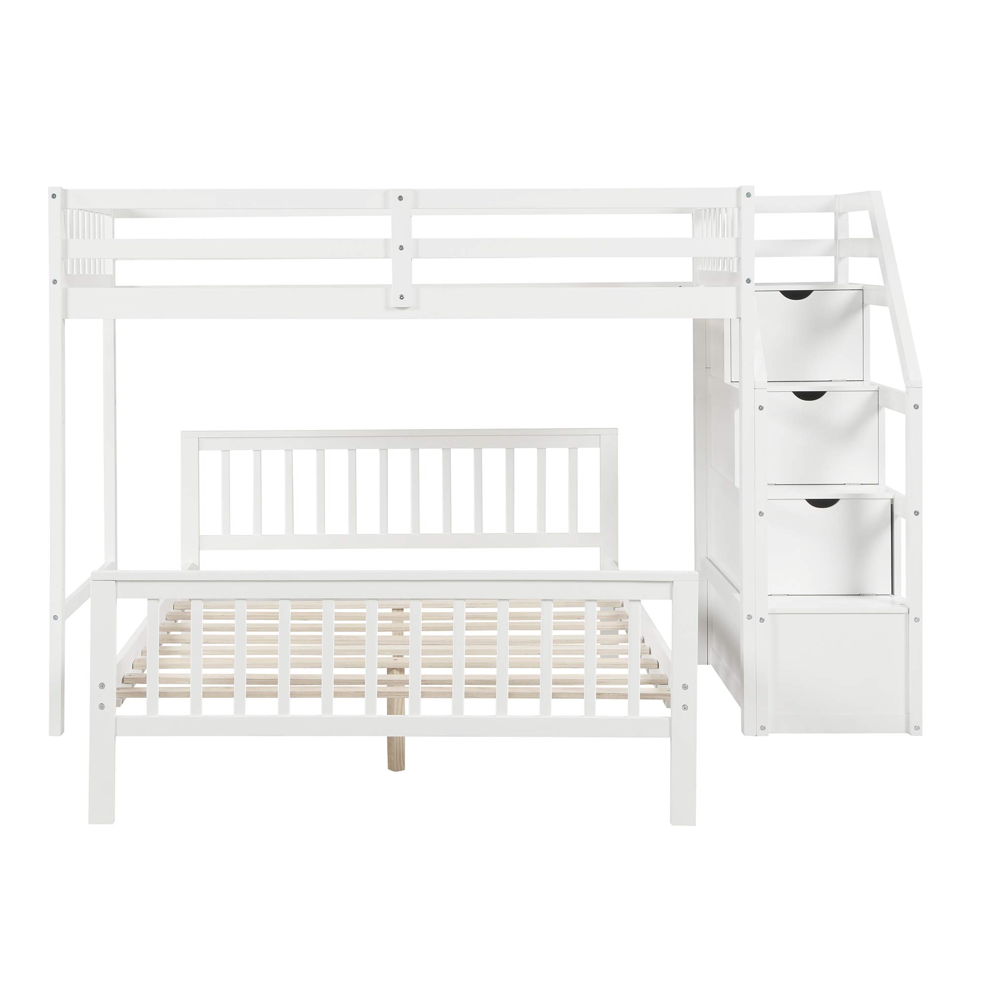 Harper & Bright Designs Twin Over Full L-Shaped Wooden Bunk Beds for Kids with Stairway & Storage - No Box Spring Needed - White | Space-Saving Loft Bed for Small Rooms, Guest Rooms & Kids' Bedrooms