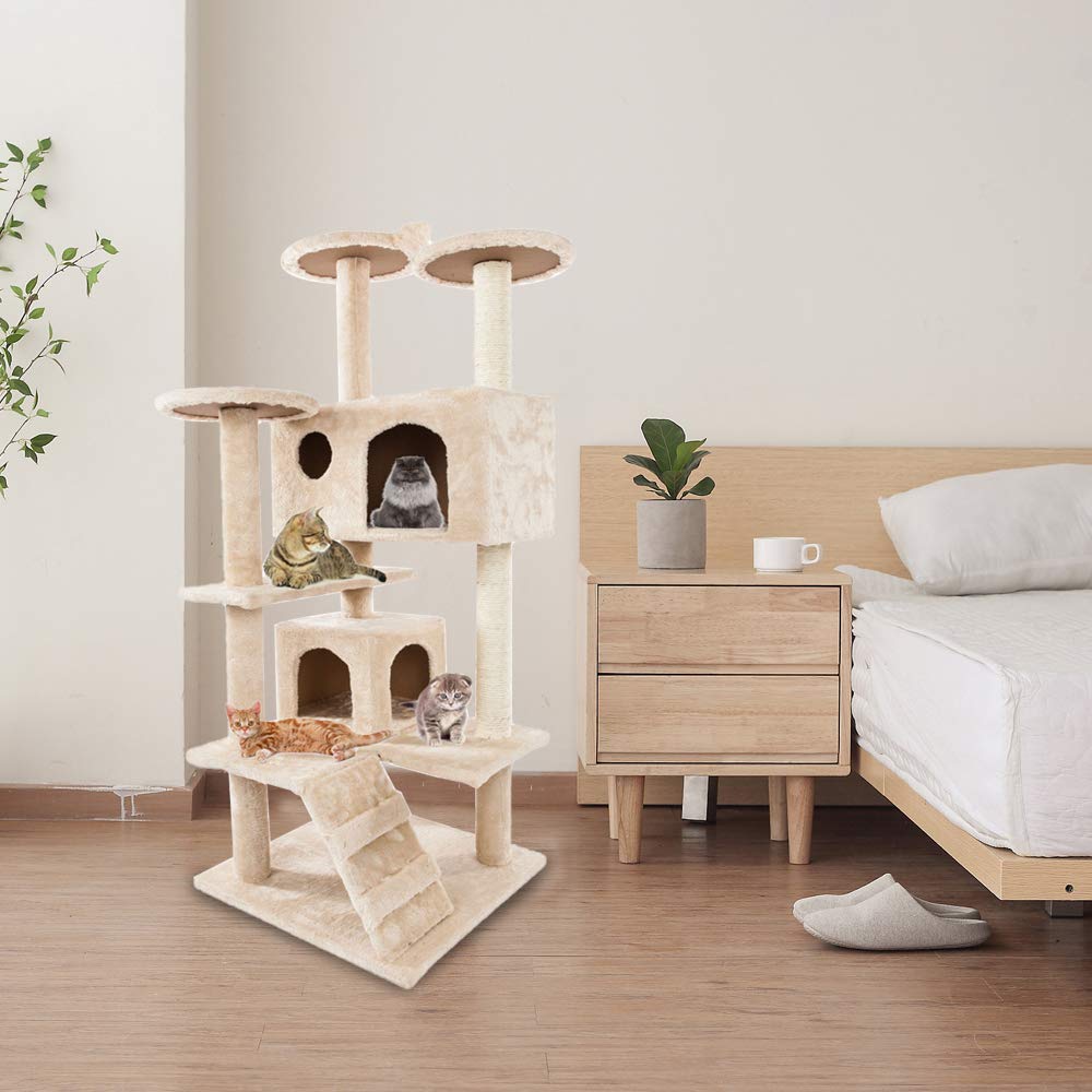 Premium Cat Tree for Kittens - Multi-Level Cat Climb Tower with Scratching Posts & Cozy Pet Bed - Beige Cat Furniture for Indoor Play & Relaxation | Perfect for Small Spaces & Active Cats