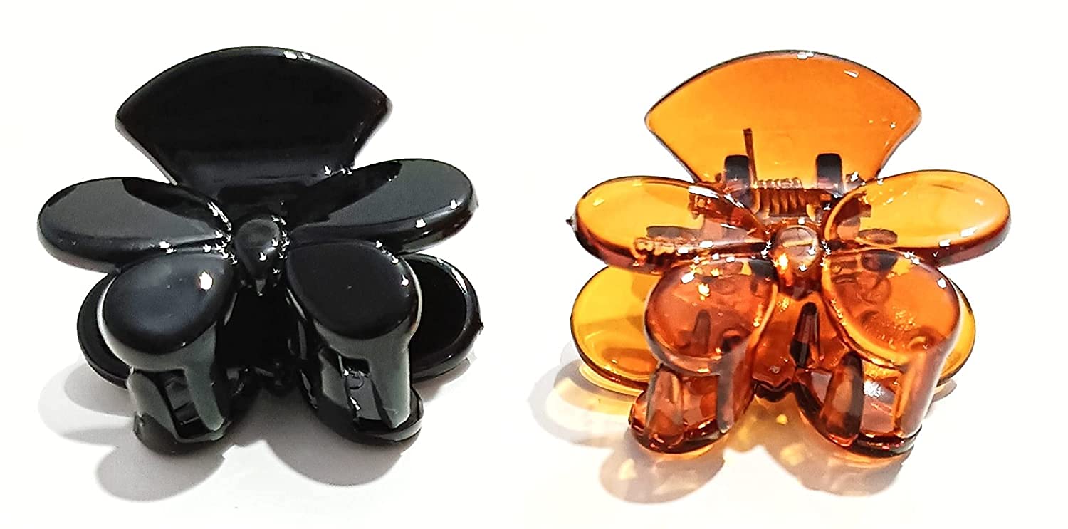 APPSAMBR 2-Pack Black & Brown Mini Claw Hair Clips with Cute Flowers | Non-Slip Matte Finish for Thick Hair | Butterfly & Candy Color Hair Accessories for Women & Girls | Perfect for School, Work, and Everyday Styling