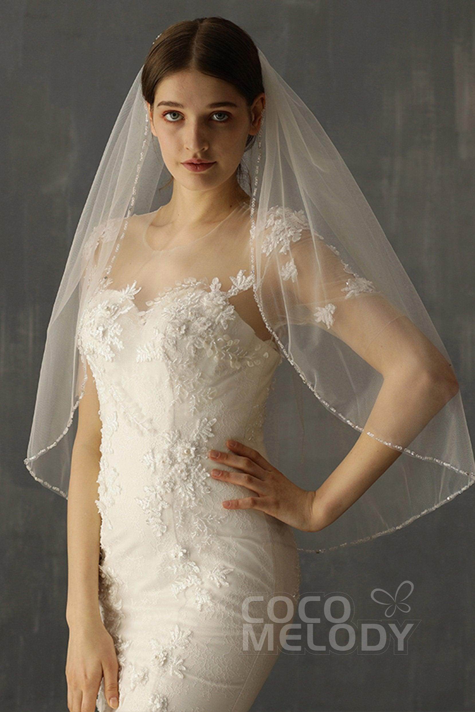 Elegant One-Tier Beaded Edge Tulle Wedding Veil with Delicate Beading - Perfect for Bridal Accessories, Ceremonies & Special Occasions