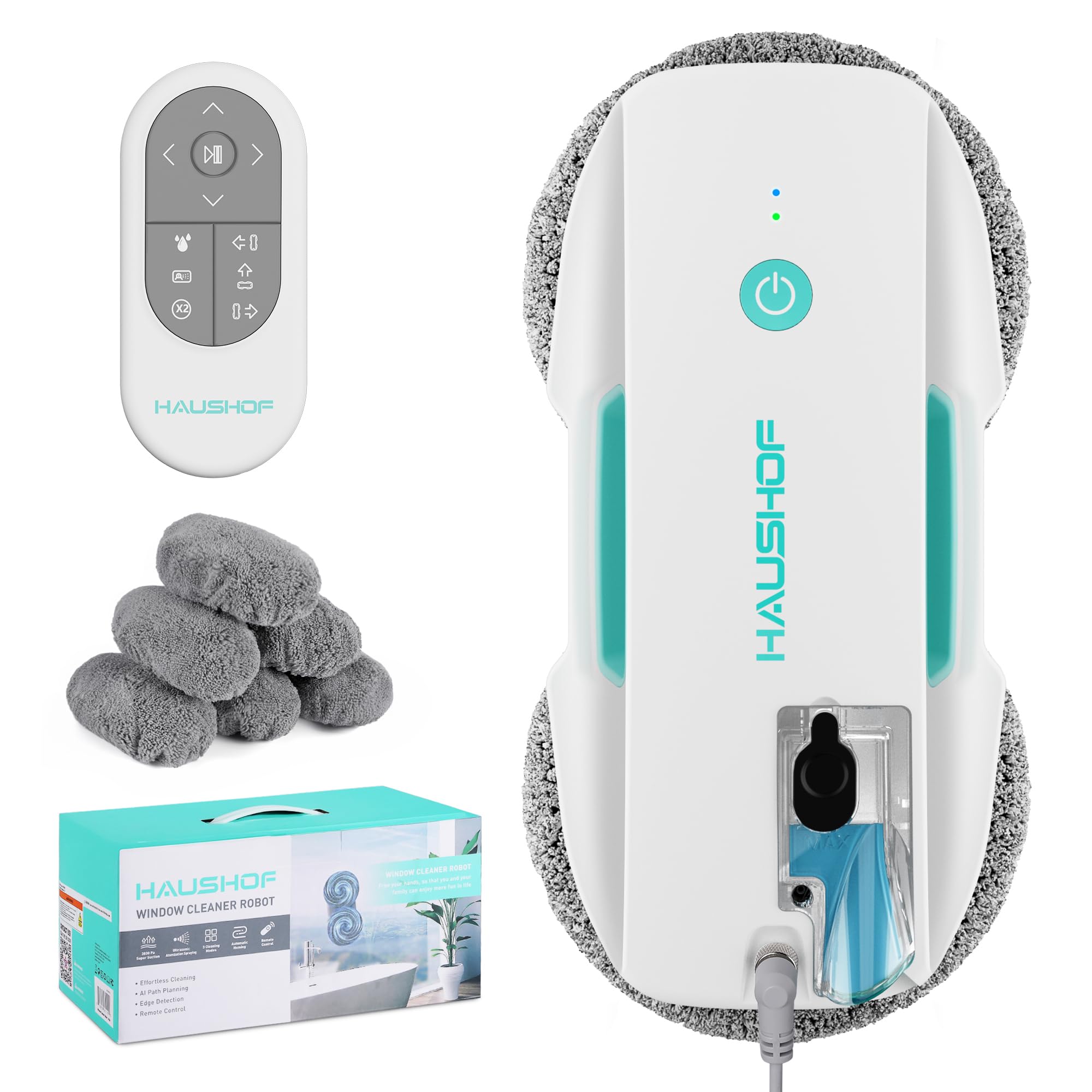 HAUSHOF Robot Window Cleaner with 3800Pa Strong Suction, Auto Water Spray System, Smart AI Path Planning & Edge Detection, Remote Control for High-Rise Windows & Glass Doors - Perfect for Home, Office, and Skyscraper Window Cleaning