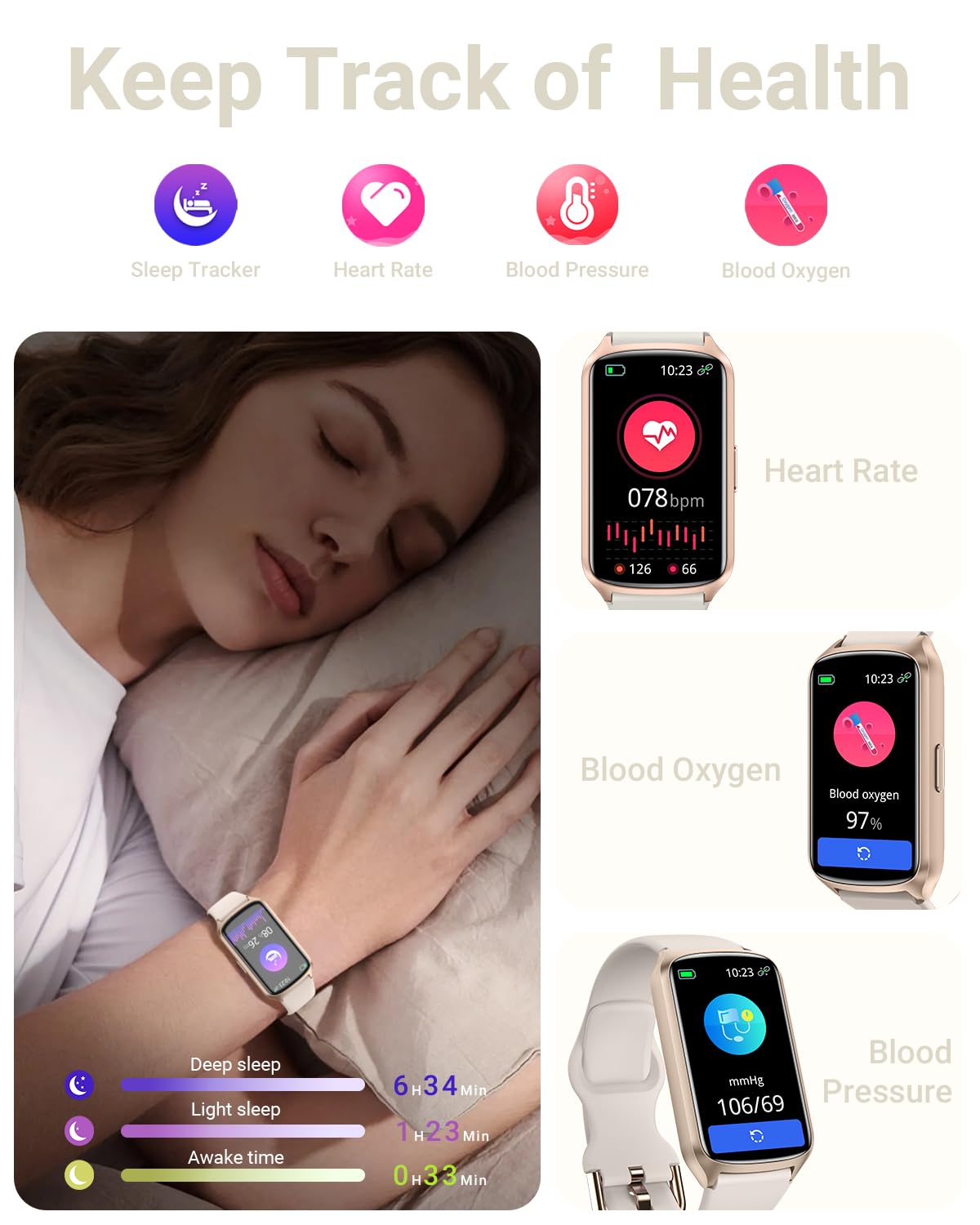 Premium Fitness Tracker with 24/7 Heart Rate, SpO2, Blood Pressure & Sleep Monitoring - 5ATM Waterproof Smart Watch with Step Counter, Calorie Burn & Activity Tracking (Includes S & L Bands) - Perfect for Gym, Running, Swimming & Daily Health Monitoring