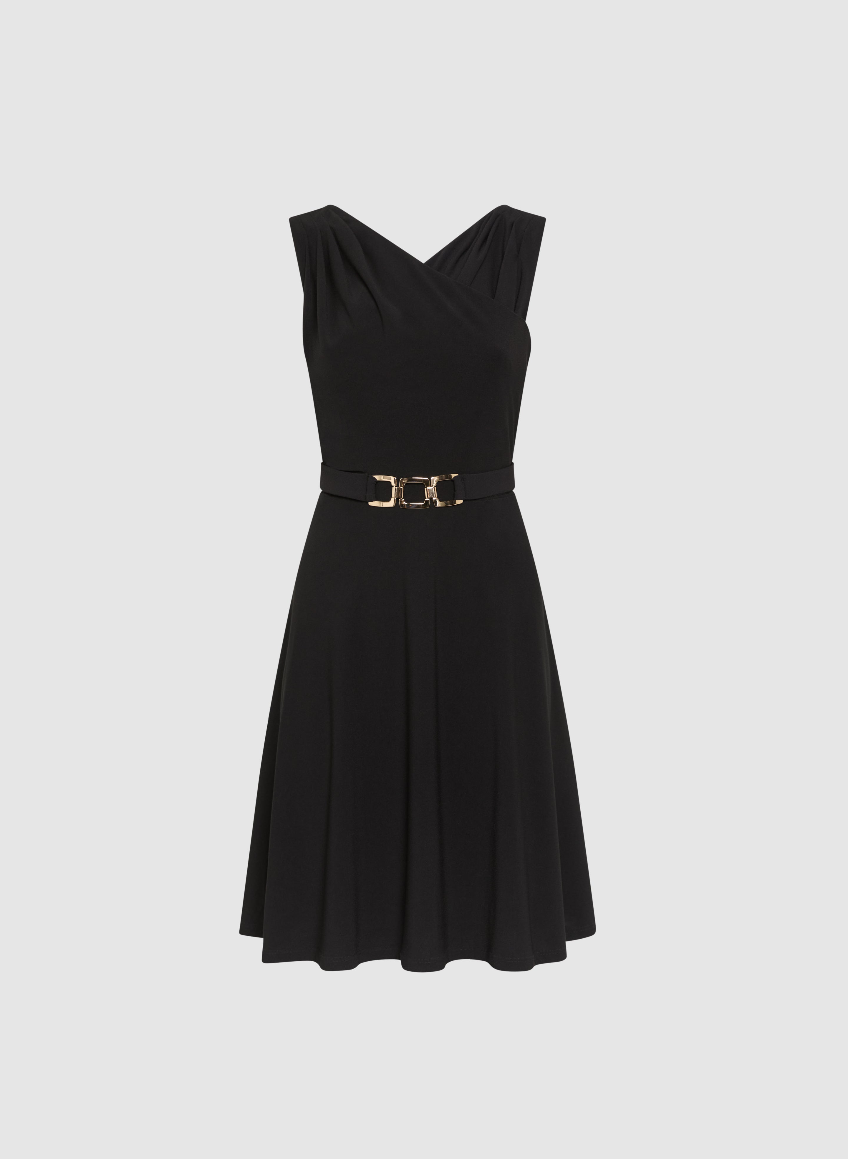 Elegant Belted Pleat Detail Dress for Women - Stylish Flowy Midi Dress with Waist Tie - Perfect for Office, Party & Special Occasions