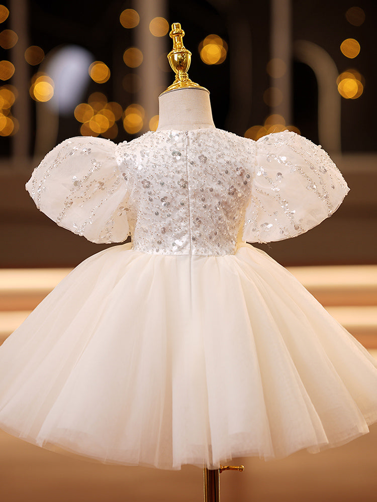Baby Girl Birthday Party Dress with Cute Bow & Sequin - Elegant Princess Formal Gown for Special Occasions, Photo Shoots & Celebrations
