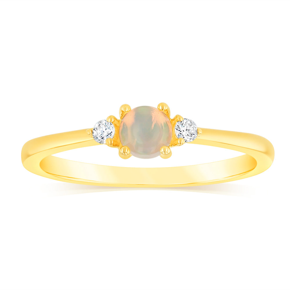 0.17 Carat Opal and Diamond Ring in 9ct Yellow Gold - Elegant Birthstone Jewelry for Women, Perfect for Engagement, Anniversary & Special Occasions