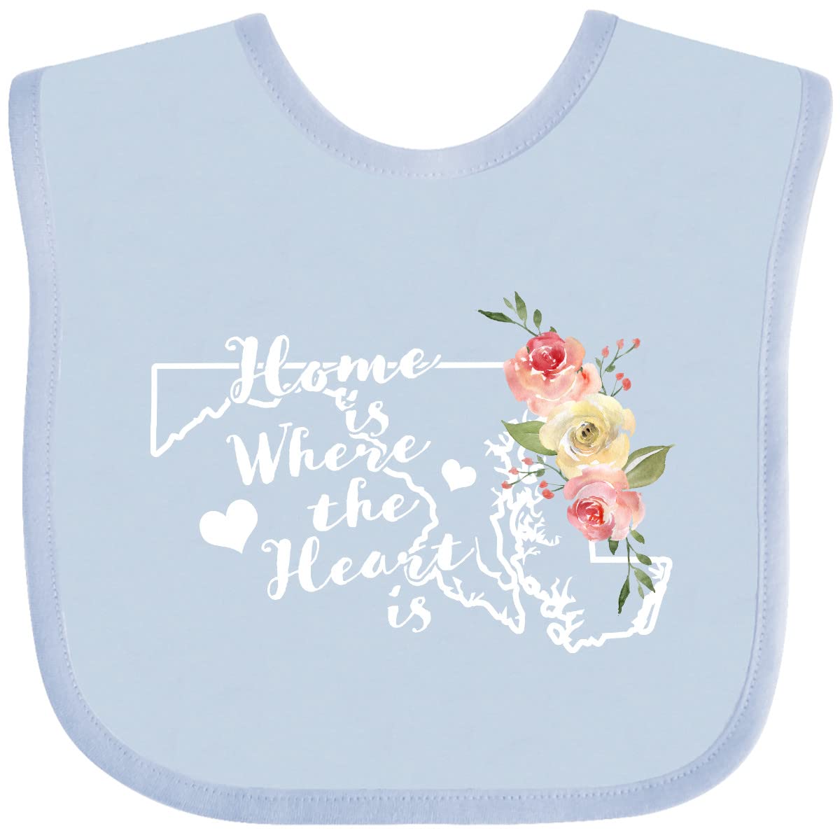 Inktastic Maryland Home Is Where the Heart Is Watercolor Floral Baby Bib - Soft Cotton Drool Bib for Newborns & Infants, Perfect for Feeding Time, Playtime & Photo Shoots