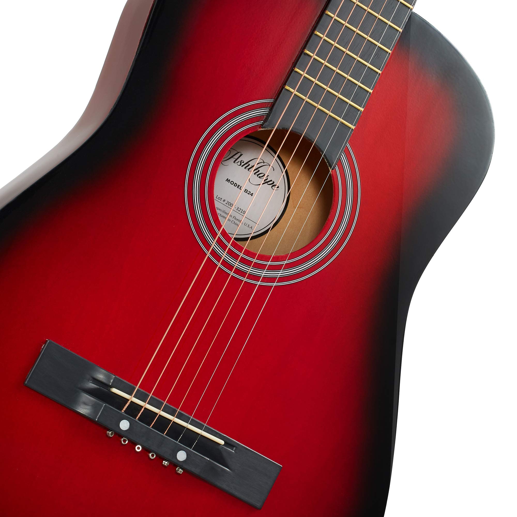 Ashthorpe 38-inch Beginner Acoustic Guitar Starter Kit (Red) - Includes Gig Bag, Strings, Strap, Tuner, Picks & More - Perfect for Kids, Teens & Adult Beginners Learning Guitar at Home, School or Camp