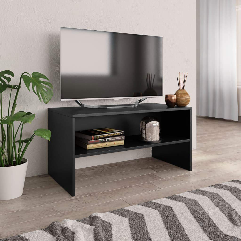 Black Classic Chipboard TV Stand with Open Storage - 31.5