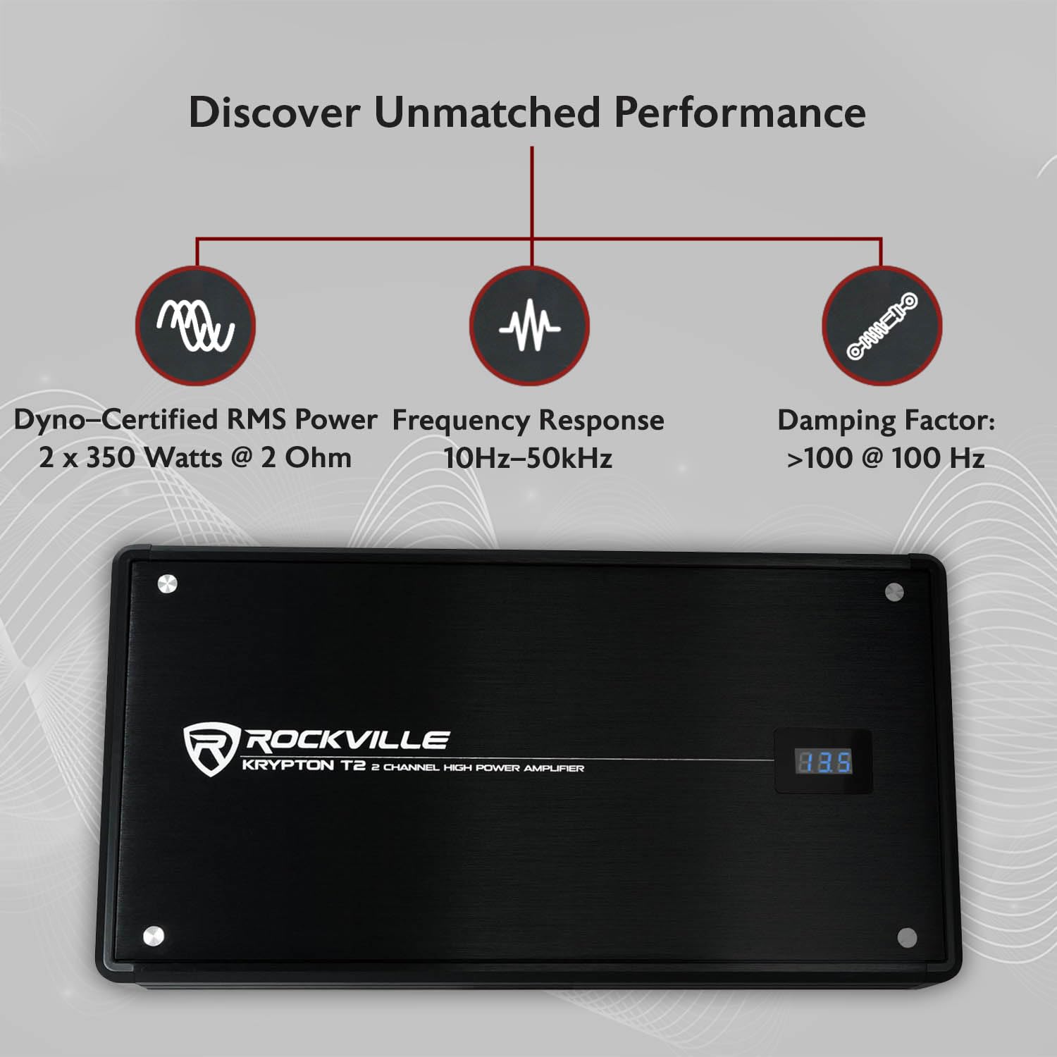 Rockville KRYPTON T2 2800W 2-Channel 2-Ohm Car Amplifier - Dyno-Certified MOSFET Power with Adjustable Crossover & Remote Control - High-Performance for Car Audio, Subwoofers, and Bass Systems - Ideal for Car Enthusiasts and Professional Installations