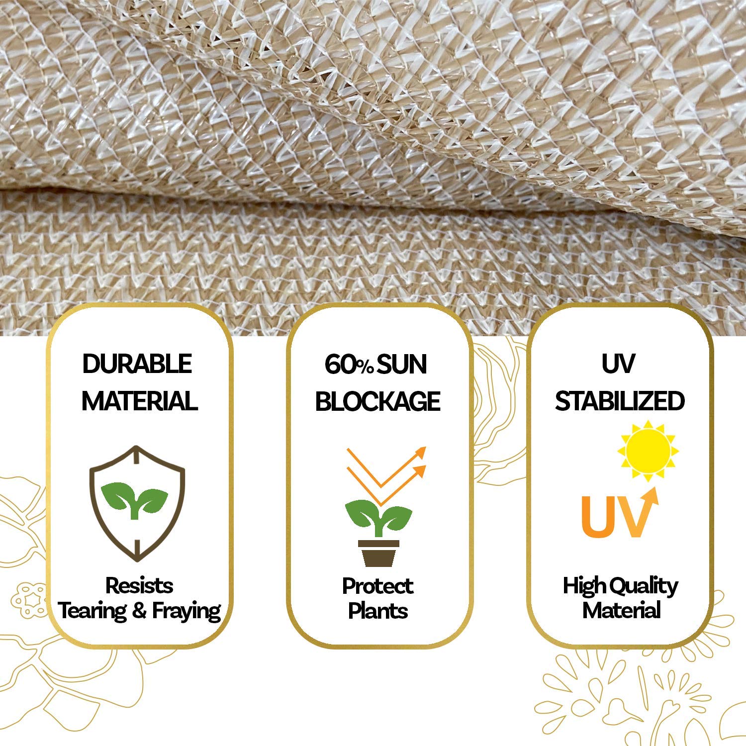 Premium HDPE Sun Shade Cloth 6x6 FT - UV Protection & Heat Resistant Outdoor Fabric with Grommets - 60% Sunblock for Plants, Pergolas, Decks & Greenhouses - Beige Shade Solution for Backyard, Patio & Garden Privacy