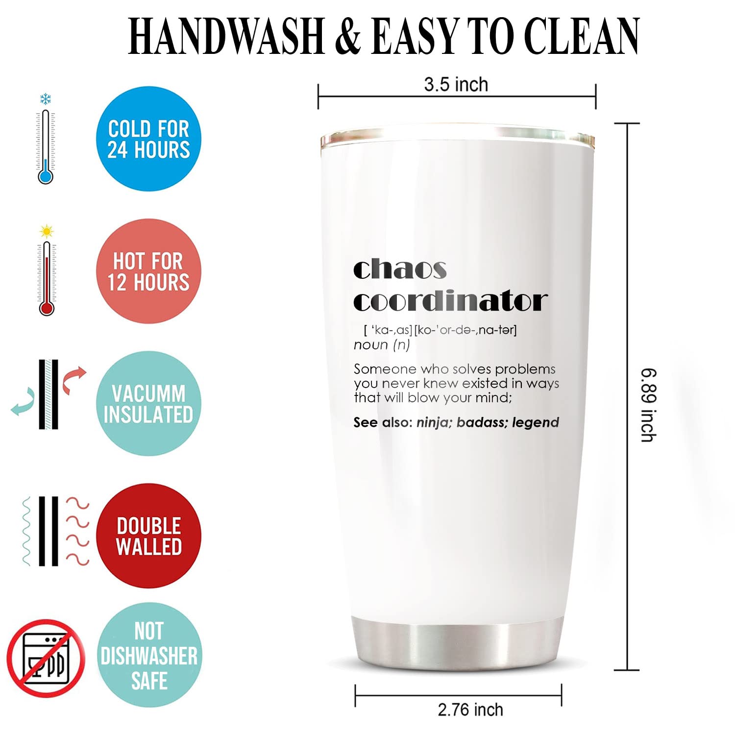 CHICKOR Chaos Coordinator Tumbler - 20oz Stainless Steel Insulated Coffee Travel Mug with Lid - Double Wall Vacuum Insulation for Hot & Cold Drinks - Perfect for Office, Commuting & Outdoor Adventures
