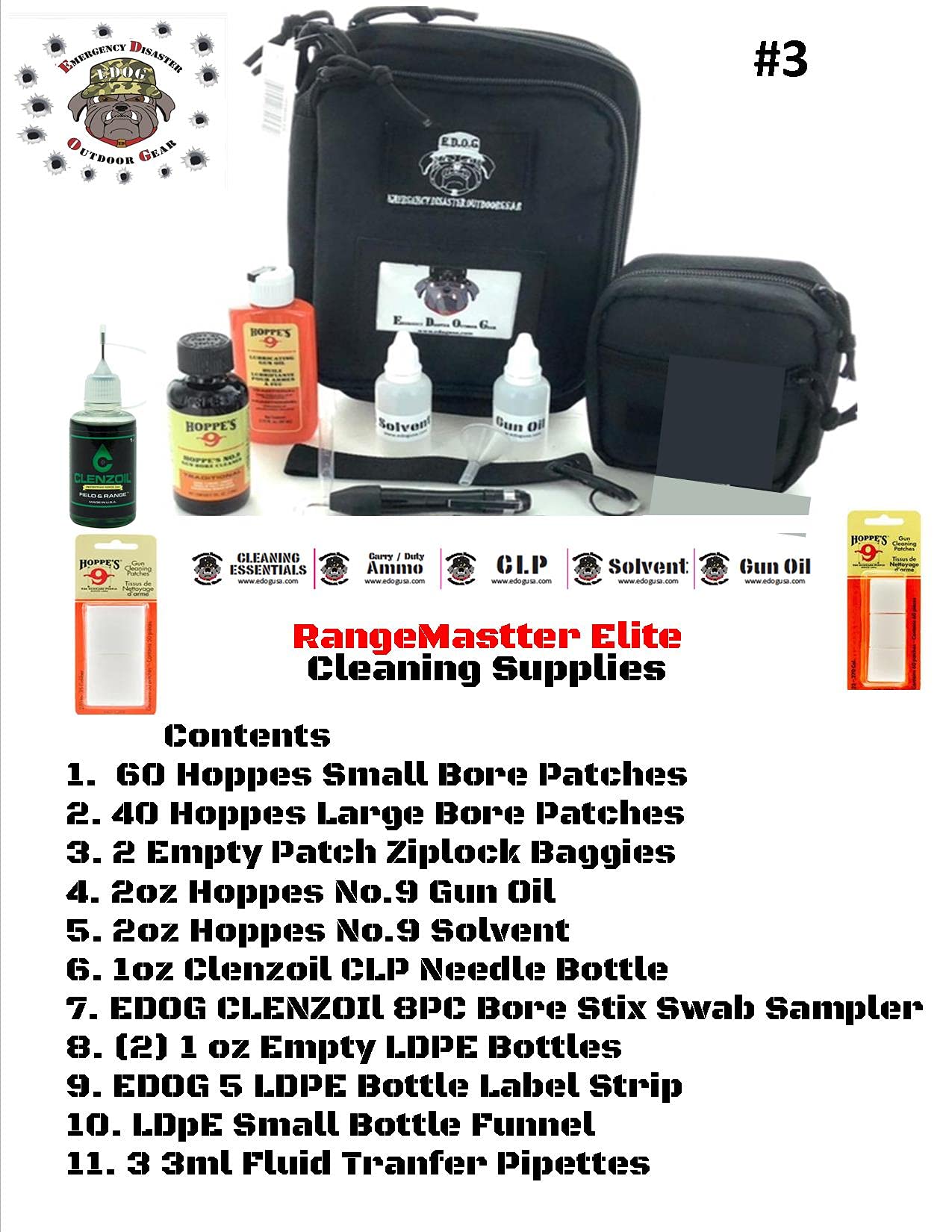 RangeMaster Elite EDC Bag Gun Cleaning Kit - 10-Piece 1911 Pistol Maintenance Set with Schematic Mat, Hoppes No.9 Solvent, Clenzoil CLP & Patches | Perfect for Range Days, Home Cleaning & Firearm Storage