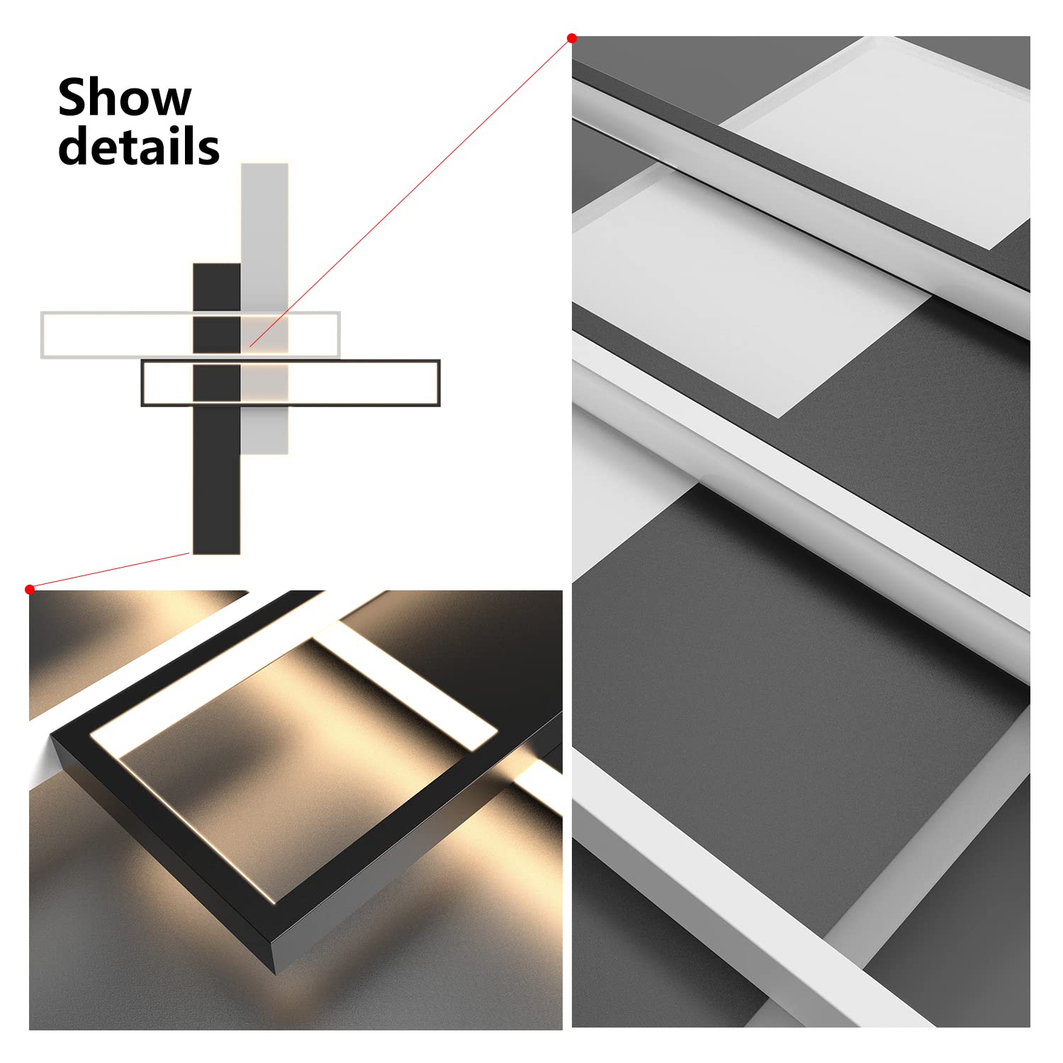 85W LED Ceiling Light Fixture with Remote - Black Square Acrylic Modern Flush Mount Lamp, Dimmable 3000K-6000K for Bedroom, Kitchen, Living Room & Study - Perfect for Ambient Lighting and Home Decor