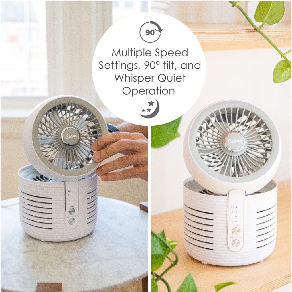 Crane Desktop Air Purifier with UVC Light & Fan - Compact Air Cleaner for Home, Office, Bedroom - Eliminates Dust, Allergens & Germs - Perfect for Allergy Sufferers & Pet Owners