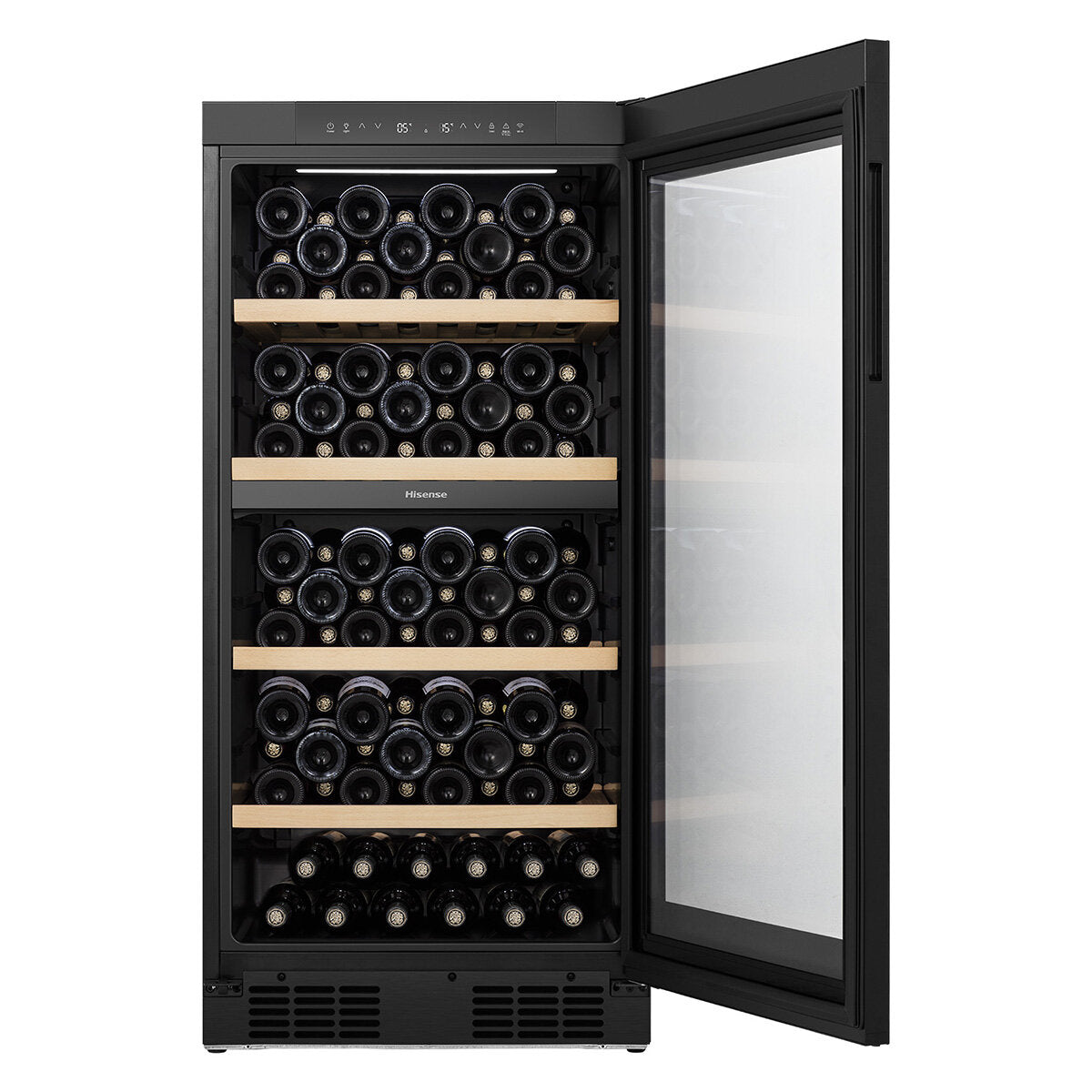 Hisense HRWC108B 108-Bottle Dual Zone Wine Cooler Refrigerator - Black Glass Front for Home, Office, or Restaurant Wine Storage & Display