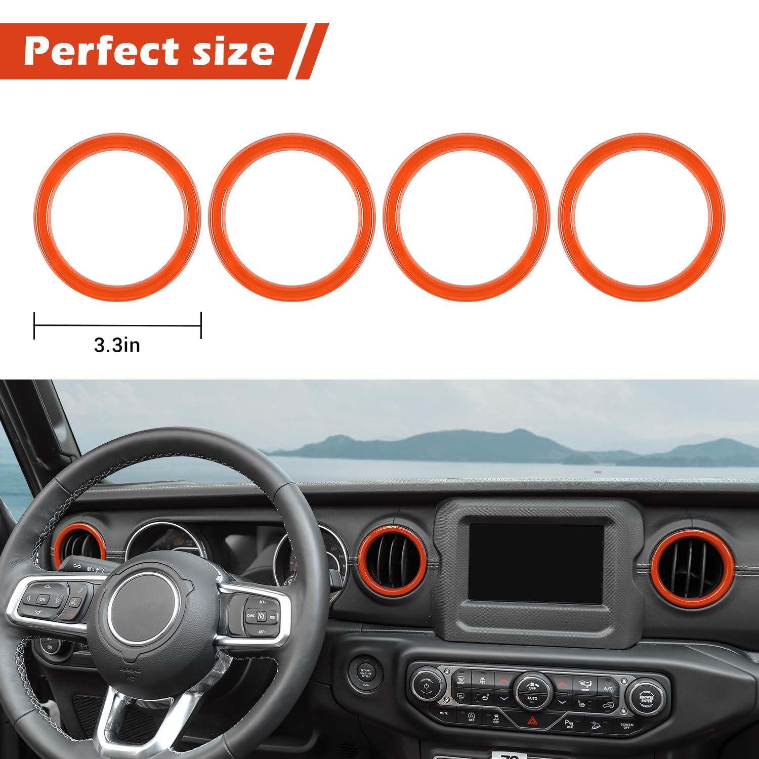 RT-TCZ Orange Dash Air Vent Cover Trim Stickers for Jeep Wrangler JL JLU & Gladiator JT (2018-2023) - 4pcs Interior Accessories - Upgrade Your Ride with Stylish Protection