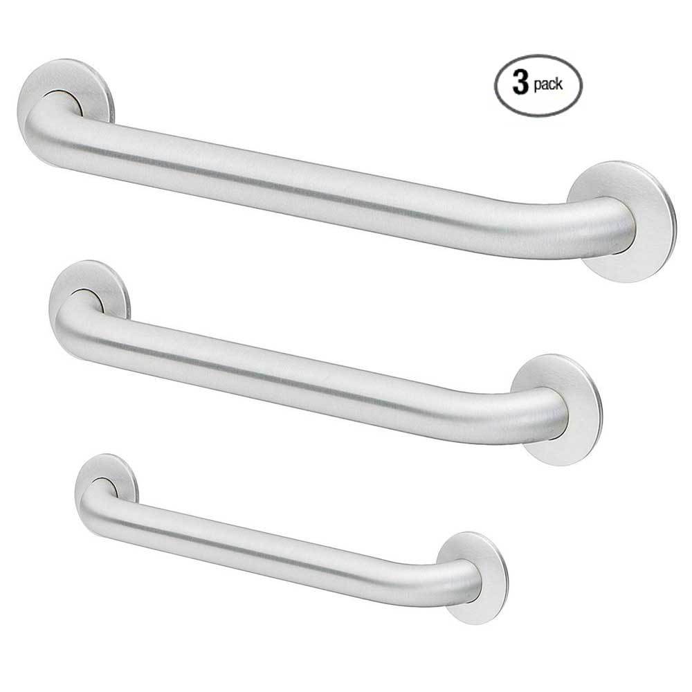 ASI 3801 Commercial Restroom Grab Bar Bundle - 3 Pack ADA Compliant Safety Bars for Bathroom Accessibility | Ideal for Public Restrooms, Hospitals & Elderly Care Facilities