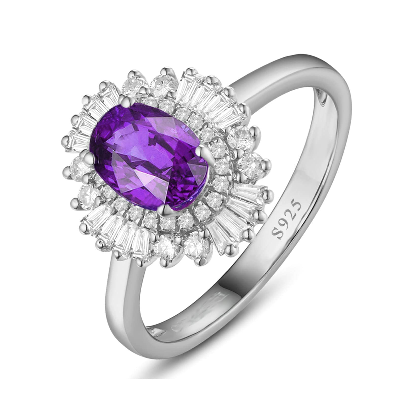 Sterling Silver Amethyst Rings for Women, Oval CZ Engagement Wedding Ring Set - Perfect for Proposals, Anniversaries & Special Occasions