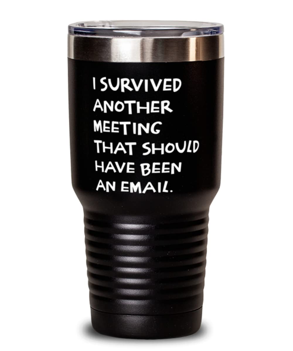 30oz Vacuum Insulated Stainless Steel Tumbler - Funny Mom Gift 'I Survived Another Meeting That Should Have Been An Email' - Leakproof Travel Coffee Mug for Women - Perfect for Office, Commuting & Mother's Day