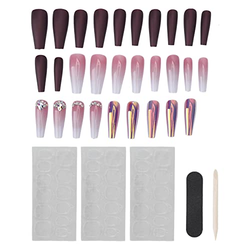 ANGGREK 30pcs Long False Nails with Rhinestones - Glossy Acrylic Nail Tips for Dating, Parties & Nail Salons | DIY Nail Art Set (Style 06) | Perfect for Weddings, Prom & Special Occasions