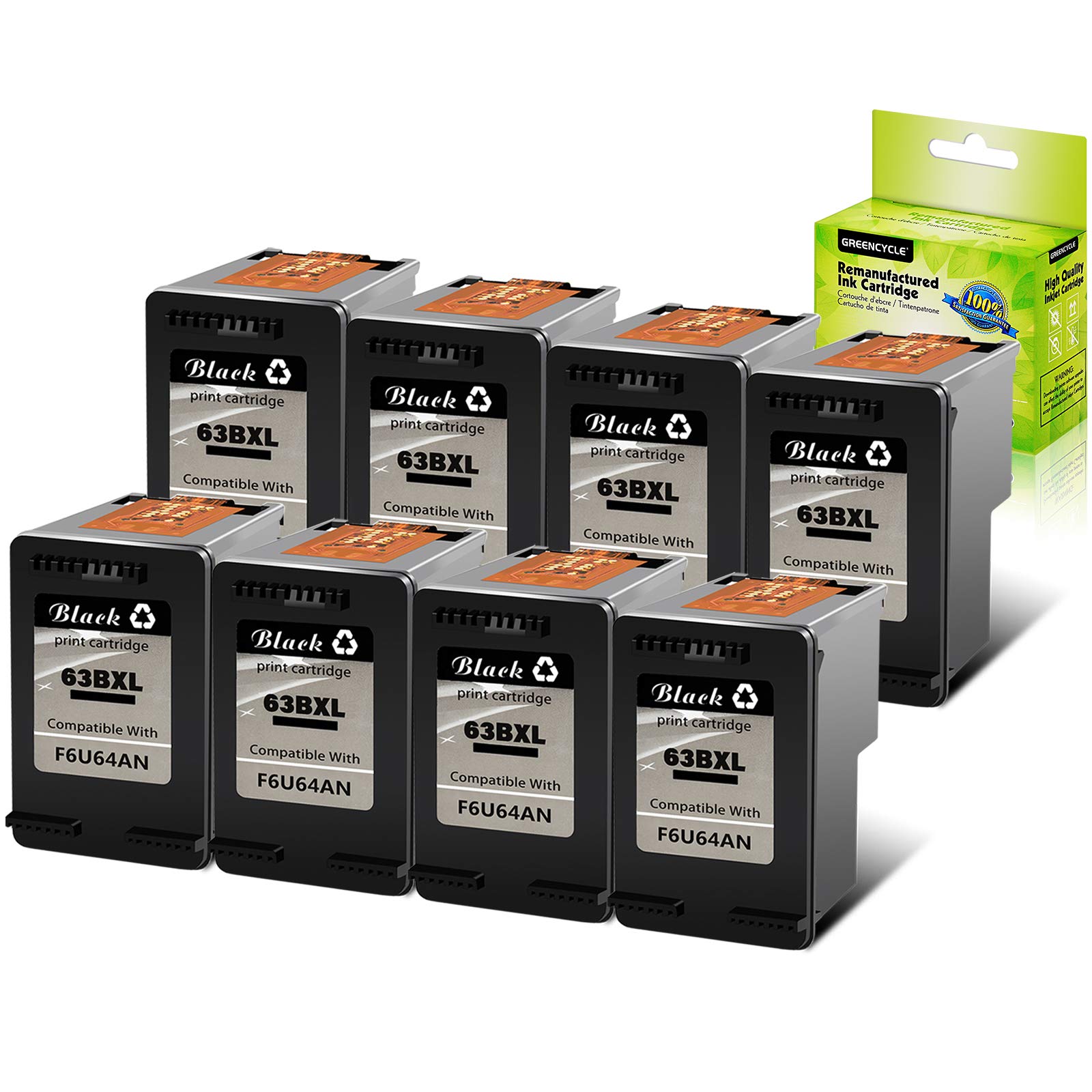 High Yield Black Ink Cartridge Replacement for HP 63 63XL (8 Pack) - Compatible with Envy 4510 4528, Officejet 4650 5258, Deskjet 1110 3637 Printers - Perfect for Home Office Printing & School Projects