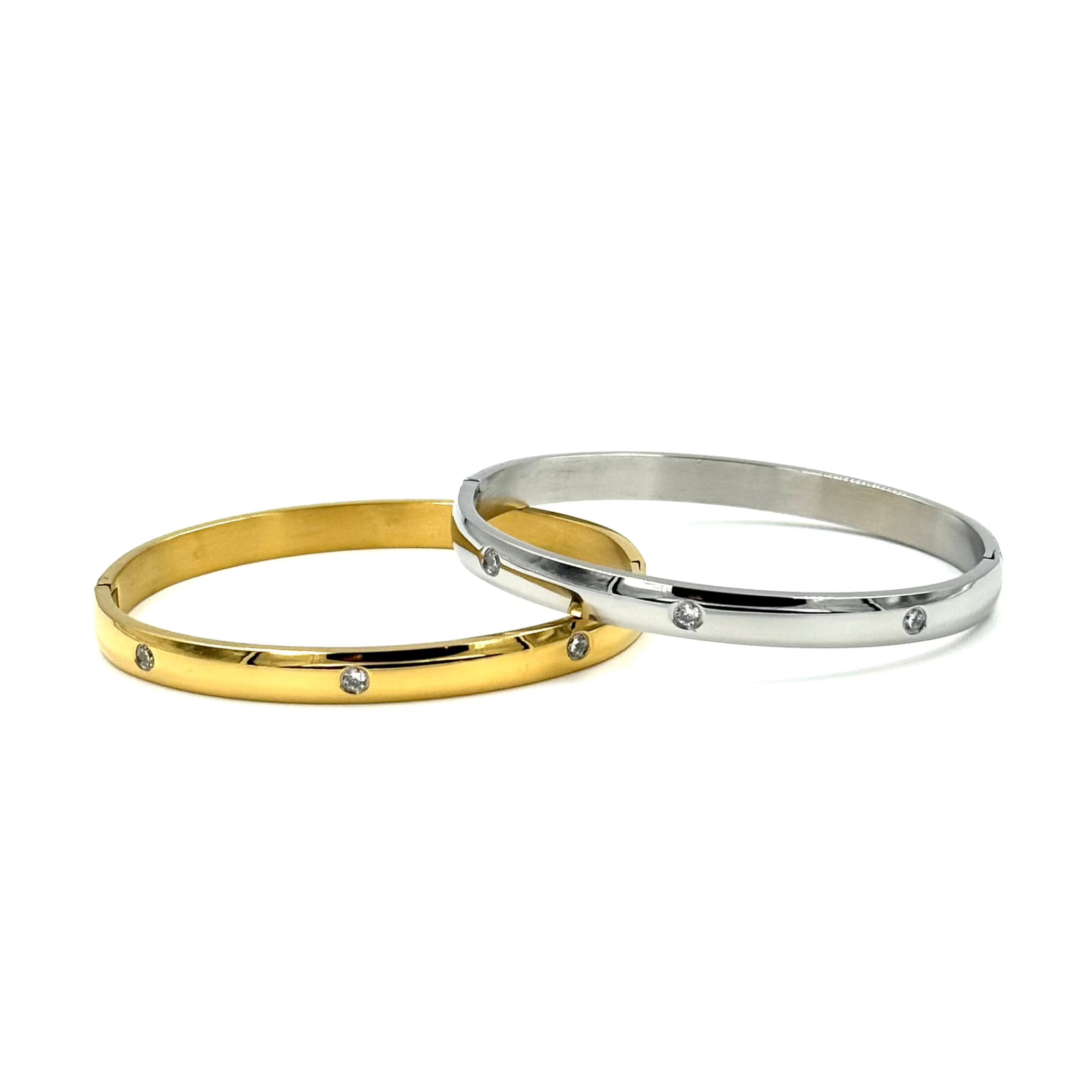 Ashley Gold Stainless Steel 6-Piece CZ Bangle Bracelet Set for Women - Elegant Cubic Zirconia Stackable Bangles for Everyday Wear, Party & Special Occasions