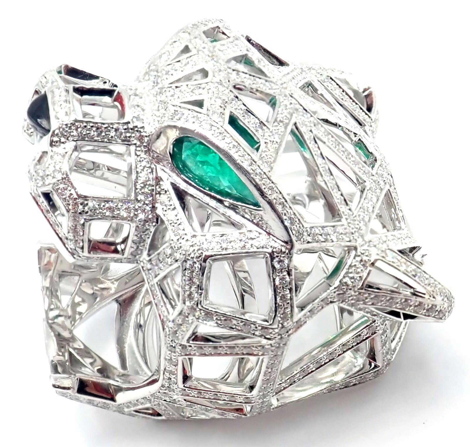 Cartier Panther Panthere 18k White Gold Emerald & Diamond Ring Size 54 - Luxury Jewelry for Women, Elegant Gift for Anniversary & Special Occasions