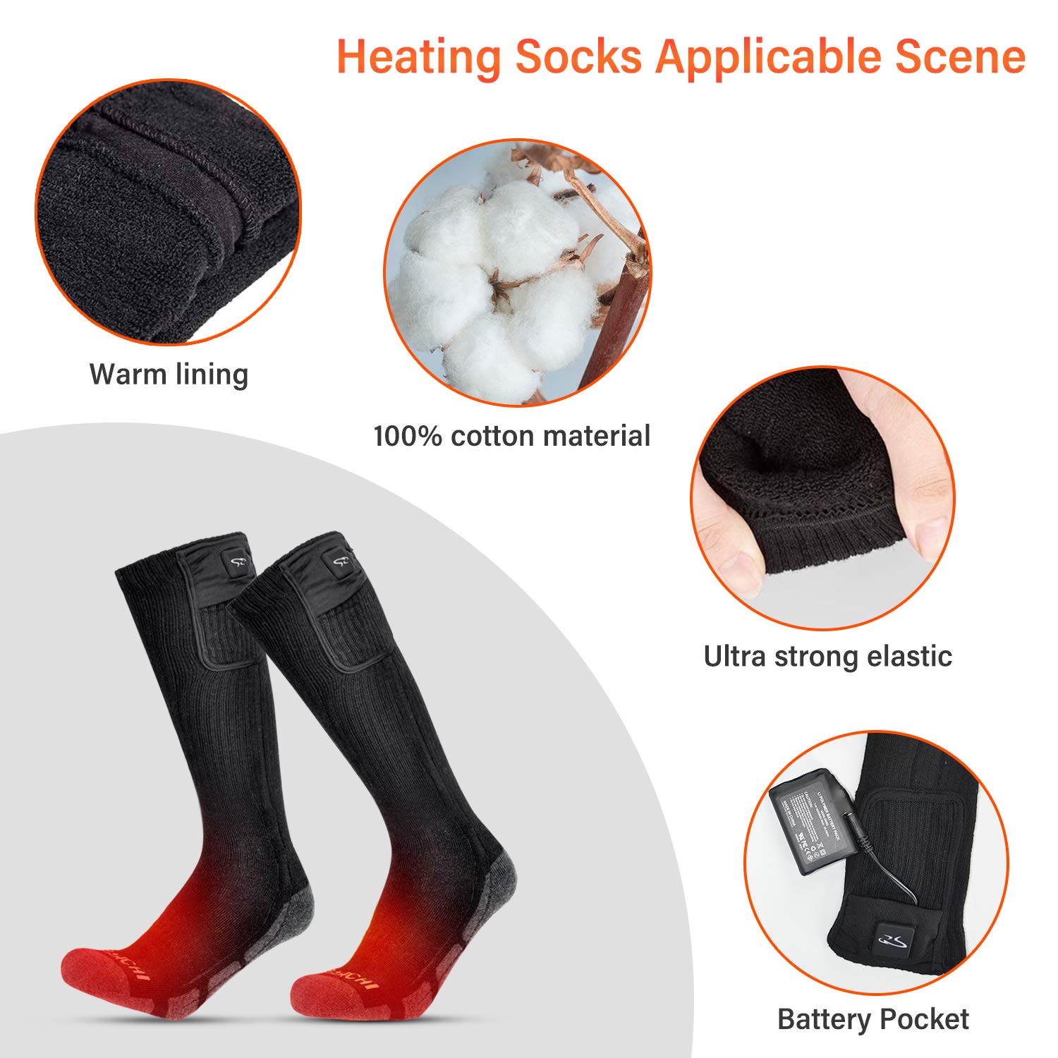 SNOW DEER Heated Socks - Upgraded 7.4V Rechargeable Battery Electric Warm Socks for Men & Women, Winter Thermal Socks for Hunting, Fishing, Camping, Hiking & Skiing - Perfect for Outdoor Activities in Cold Weather