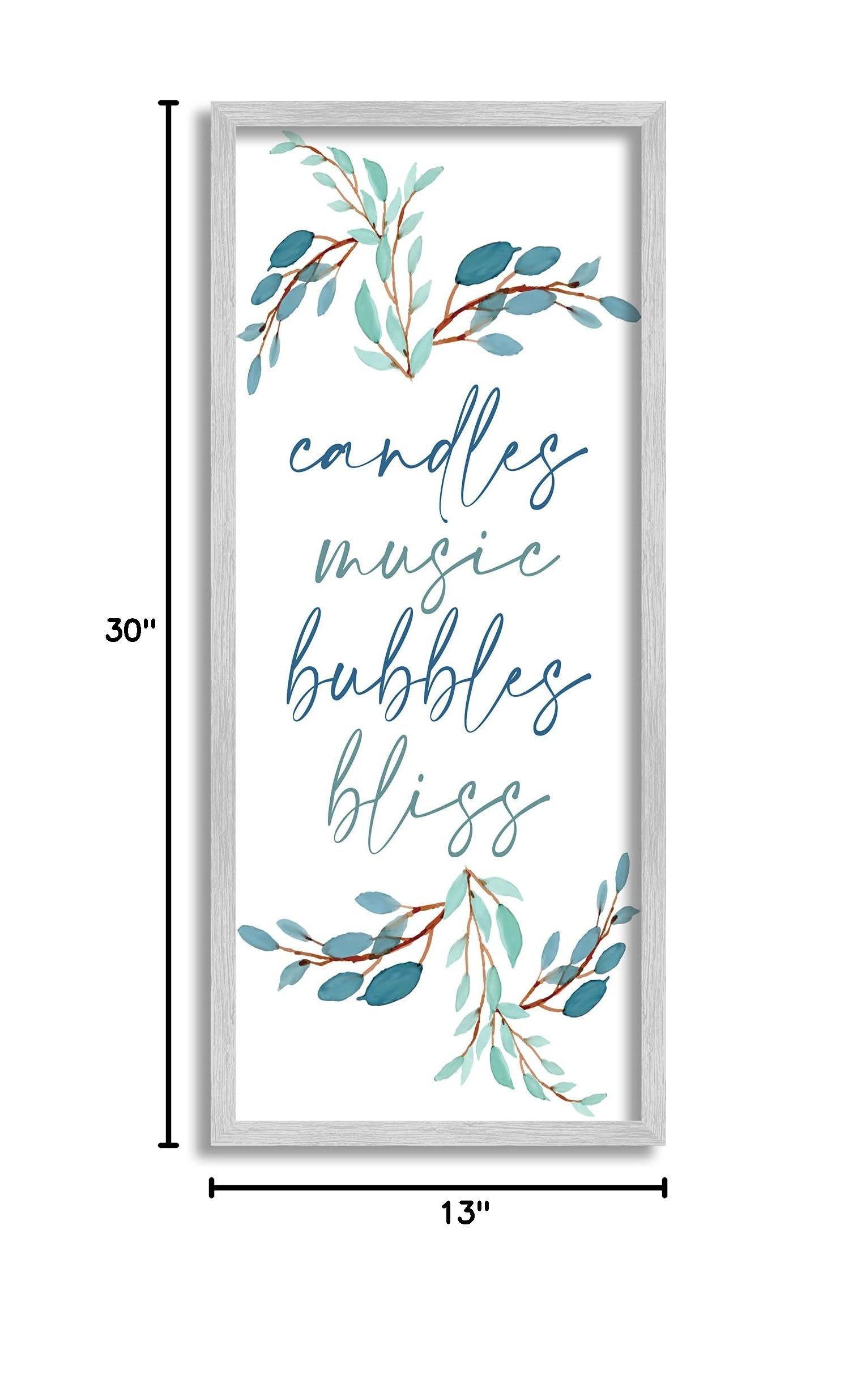 Stupell Industries Framed Wall Art - Candles Music Bubbles Bliss Bathroom Relaxation Blue Plants Design by Kim Allen, 13