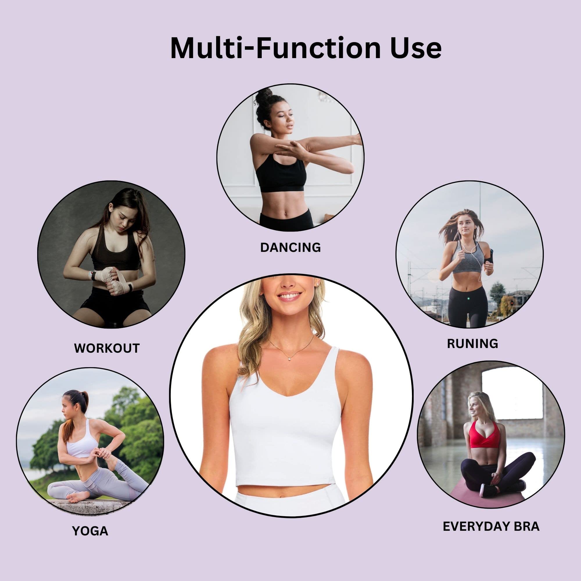 M&M SCRUBS Women's Yoga Top - Wirefree Padded Sports Bra with Medium Support & 5-Piece Workout Bands Set | Perfect for Yoga, Gym, Pilates & Home Workouts