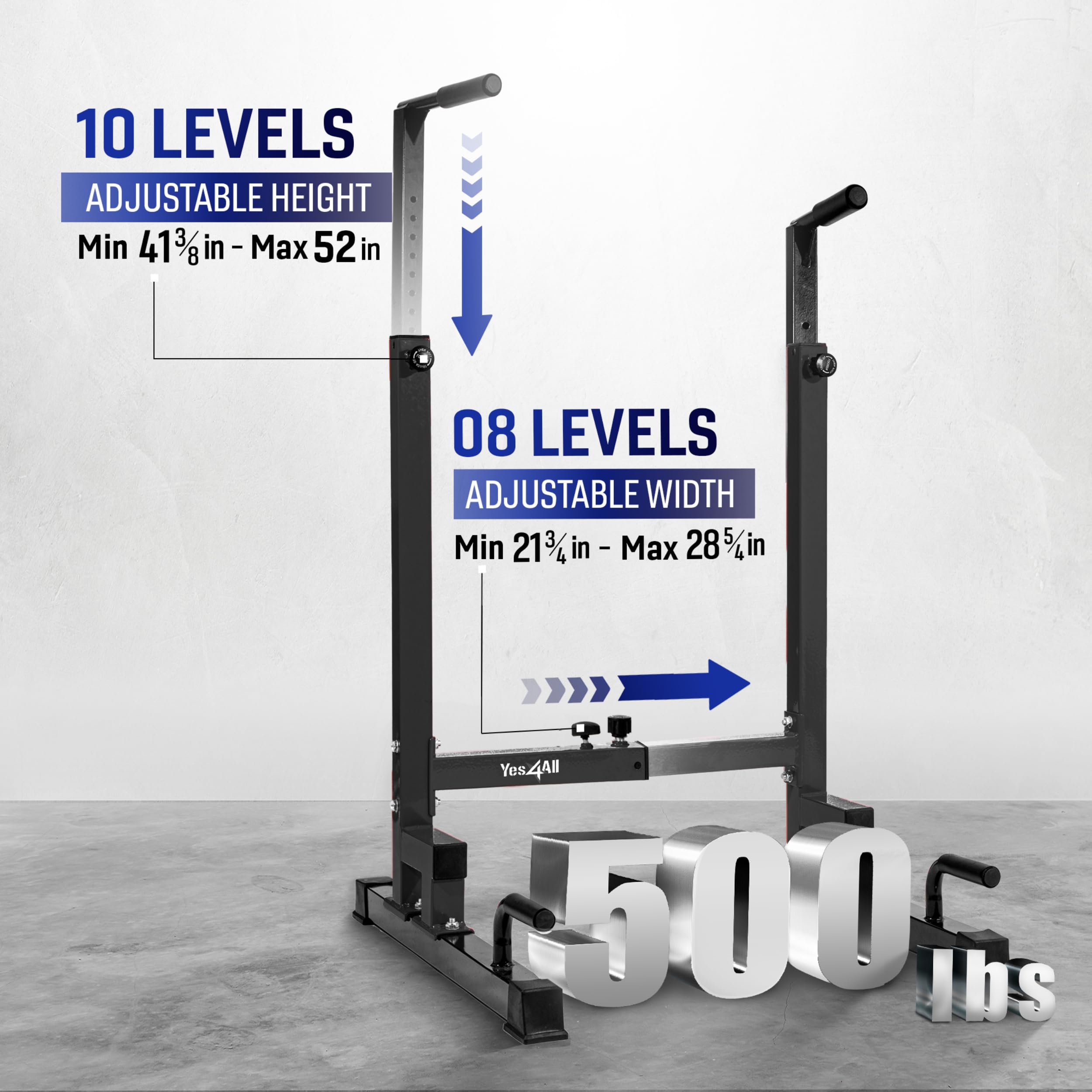 Yes4All Adjustable Dip Stand - 500 LBS Weight Capacity, 80-Level Height Adjustment for Home Gym Workouts | Perfect for Pull-Ups, Dips & Bodyweight Training
