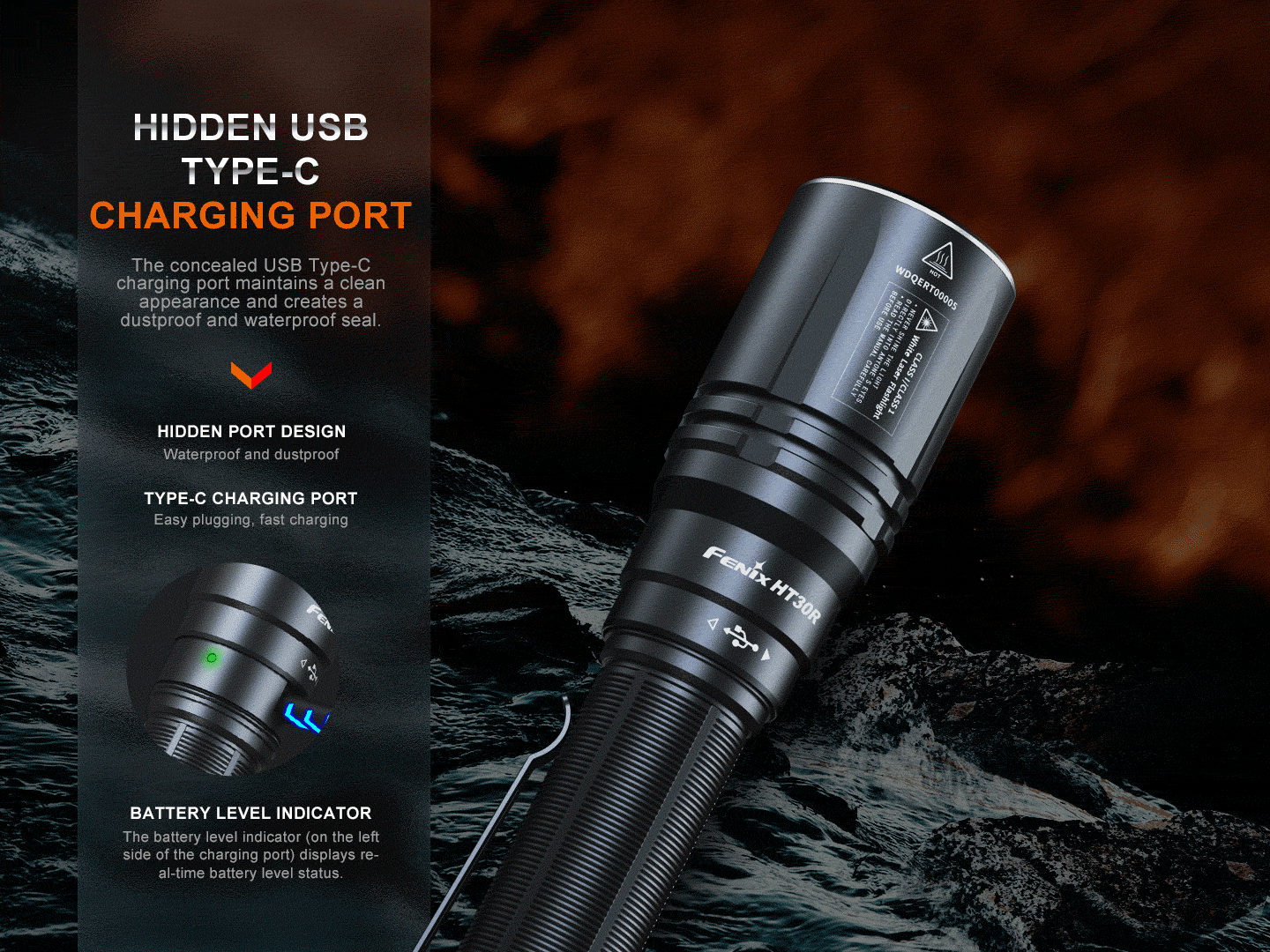 Fenix HT30R 1000 Lumen White Laser LED Flashlight - High Power Tactical Light for Hunting, Camping & Outdoor Adventures (Discontinued)