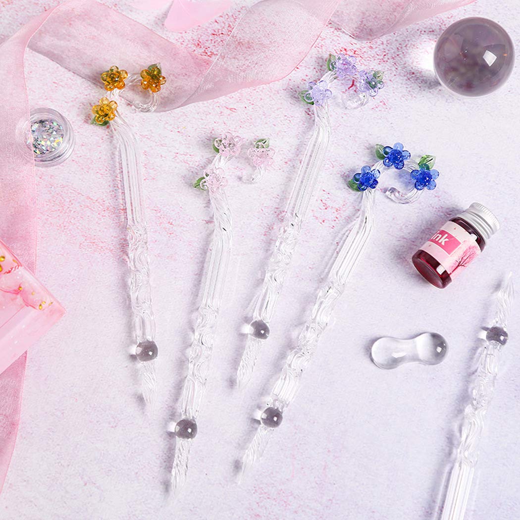 Handmade Glass Dip Pen with Magic Sakura Design - Crystal Calligraphy Pen for Ink Writing, Gold Plated Nib - Perfect Gift for Artists, Writers & Pen Enthusiasts - Ideal for Lettering, Journaling & Creative Writing