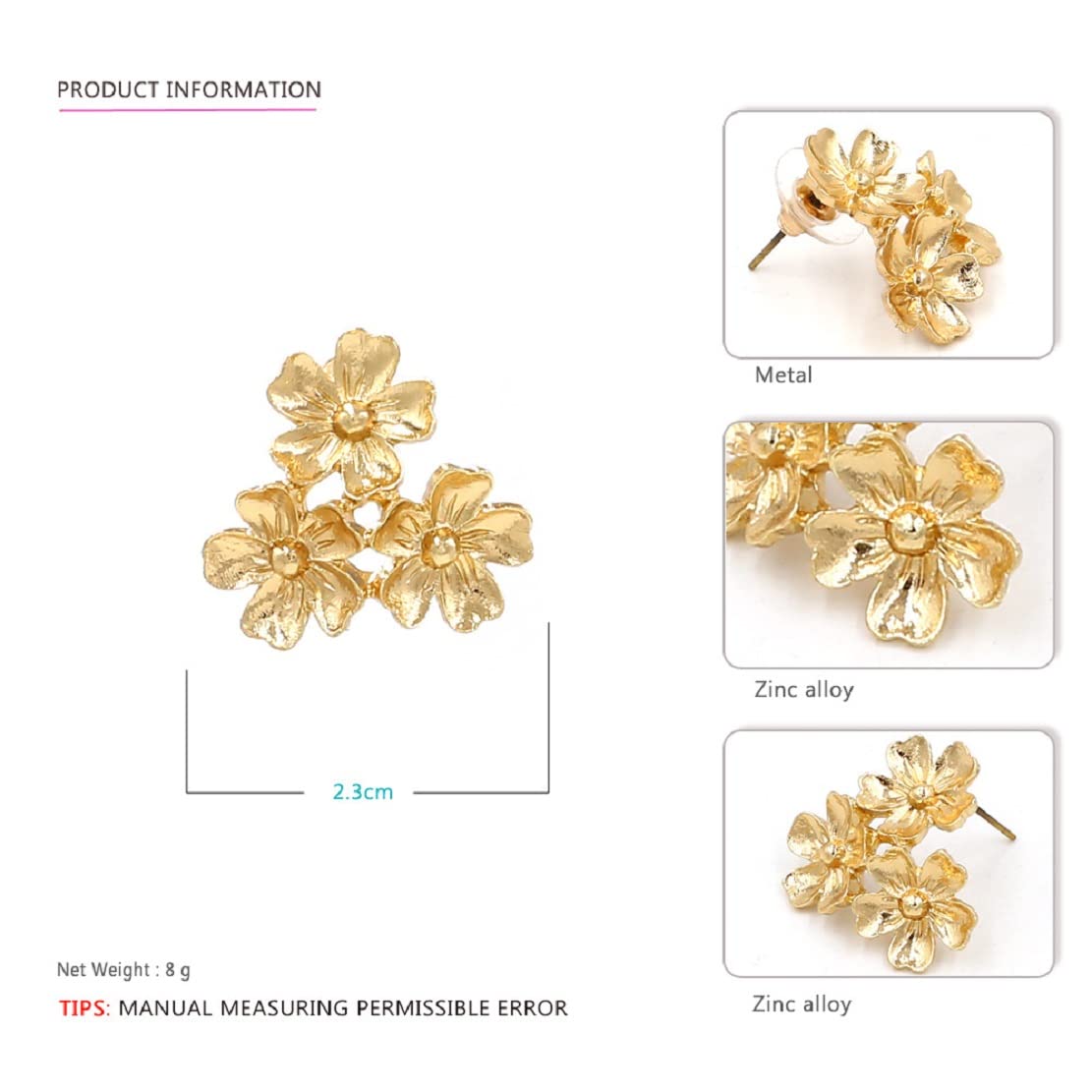 Hypoallergenic Gold Flower Plumeria Stud Earrings for Women - Sterling Silver Hawaiian Floral Jewelry - Perfect for Beach Vacations, Summer Outfits & Tropical-Themed Parties