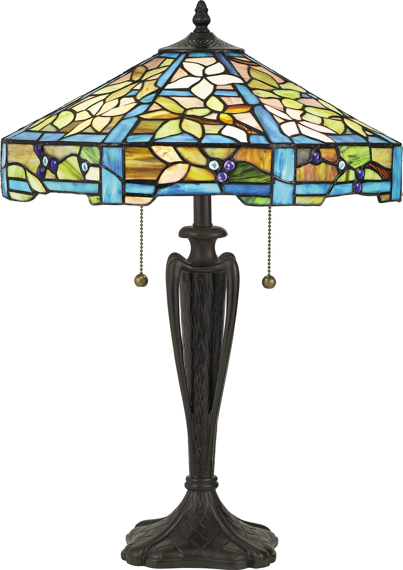 Quoizel Duffy Bronze & Art Glass Tiffany-Style Table Lamp - Vintage Inspired Home Decor for Living Room, Bedroom & Office Lighting