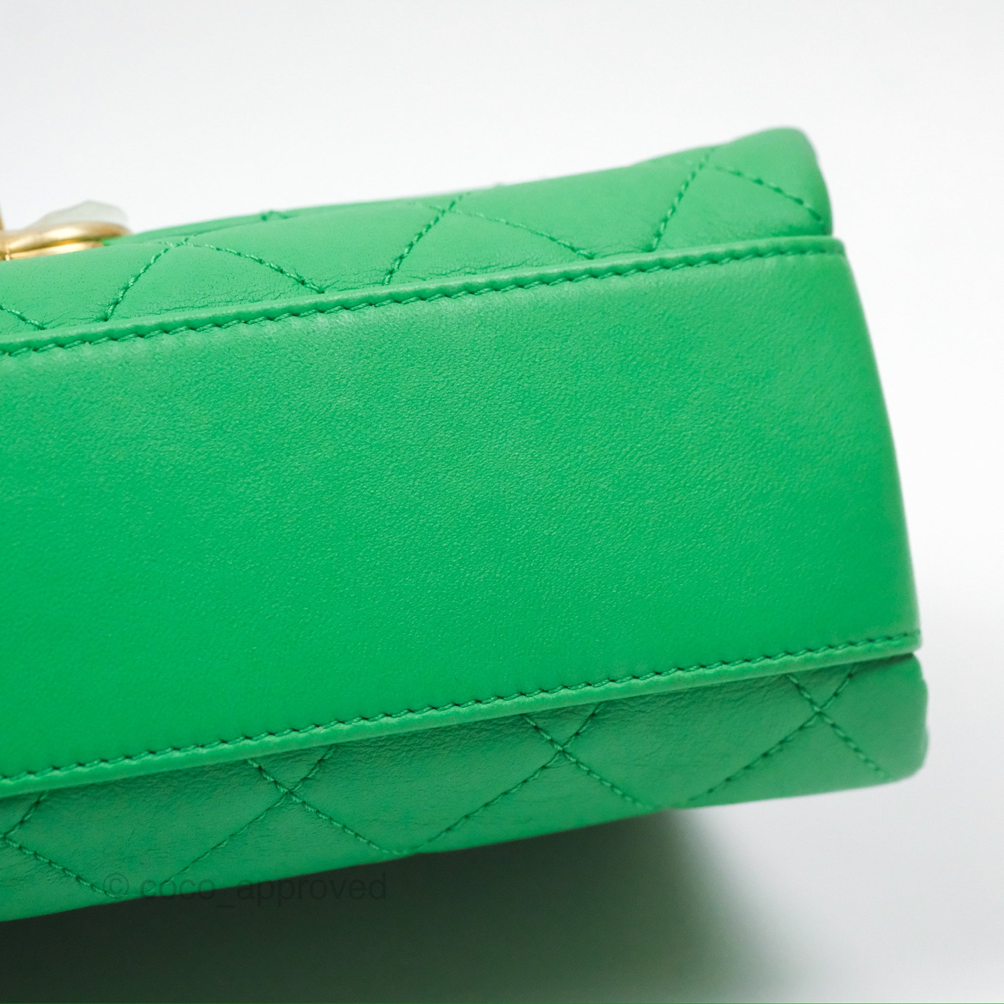 Chanel CC Quilted Flap Bag With Top Handle - Green Calfskin Leather Crossbody Bag with Gold Hardware | Luxury Designer Handbag for Women, Perfect for Date Night & Special Occasions