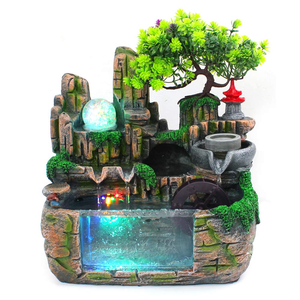 Mini Tabletop Fountain - Indoor Water Fountain with Resin Rockery & Bonsai Design, Perfect for Home Office Desk, Bedroom Decor, Zen Relaxation & Gift Giving