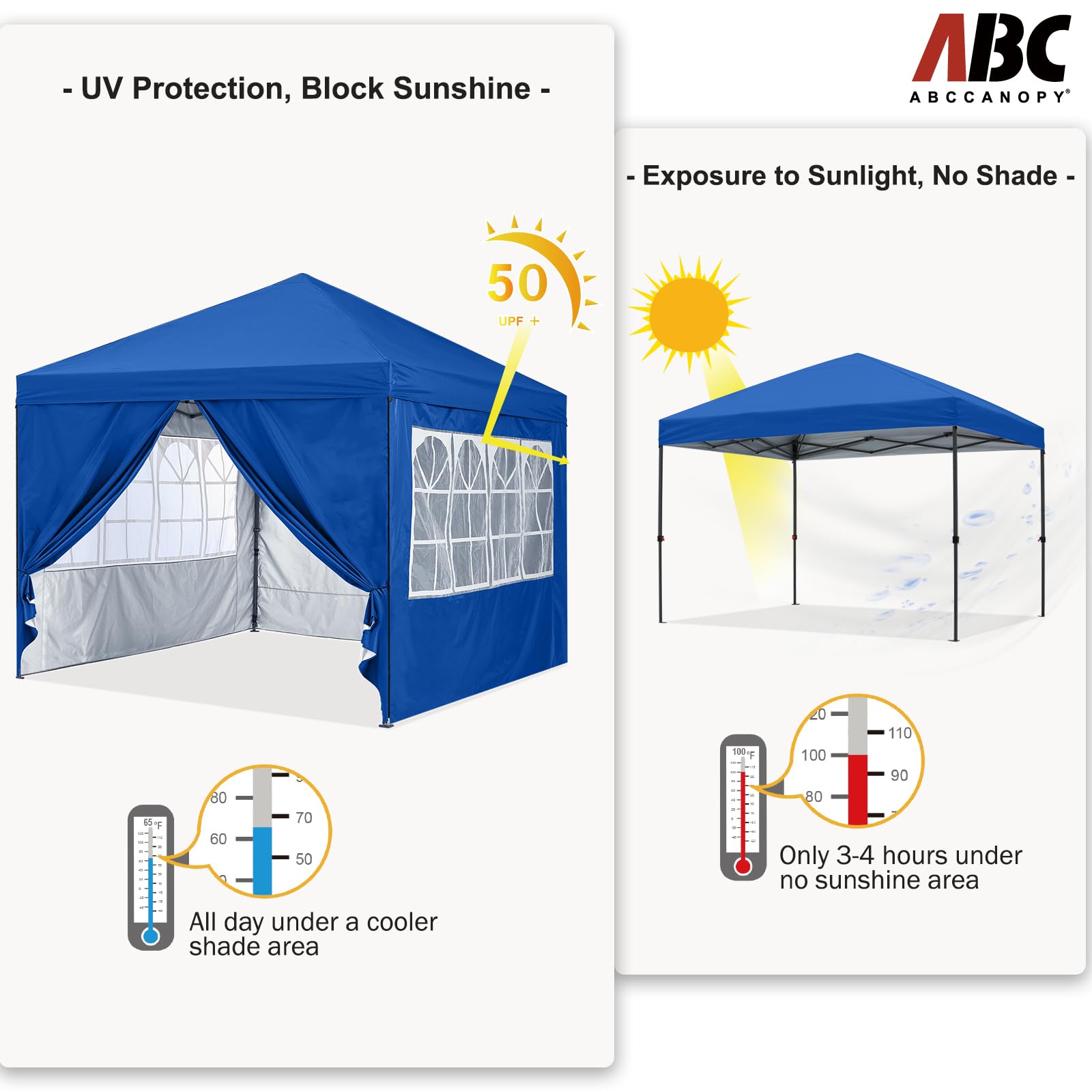 10x10 Pop Up Canopy Tent with Zippered Side Walls & Church Windows - ABCCANOPY Instant Shelter Includes 4 Weight Bags (Royal Blue) - Perfect for Outdoor Events, Farmers Markets, Church Gatherings & Beach Parties