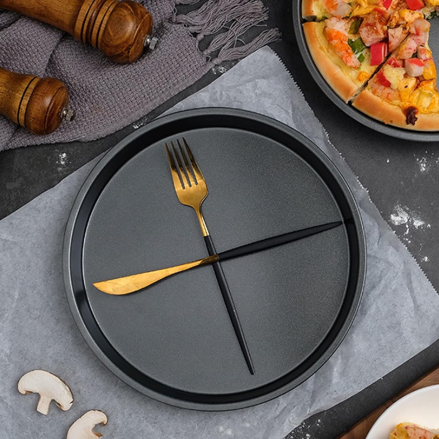 9 Inch Non-Stick Carbon Steel Pizza Pan with Teflon Coating - Oven, Microwave & OTG Safe Bakeware - Perfect for Homemade Pizza, Baking Bread & Roasting Vegetables