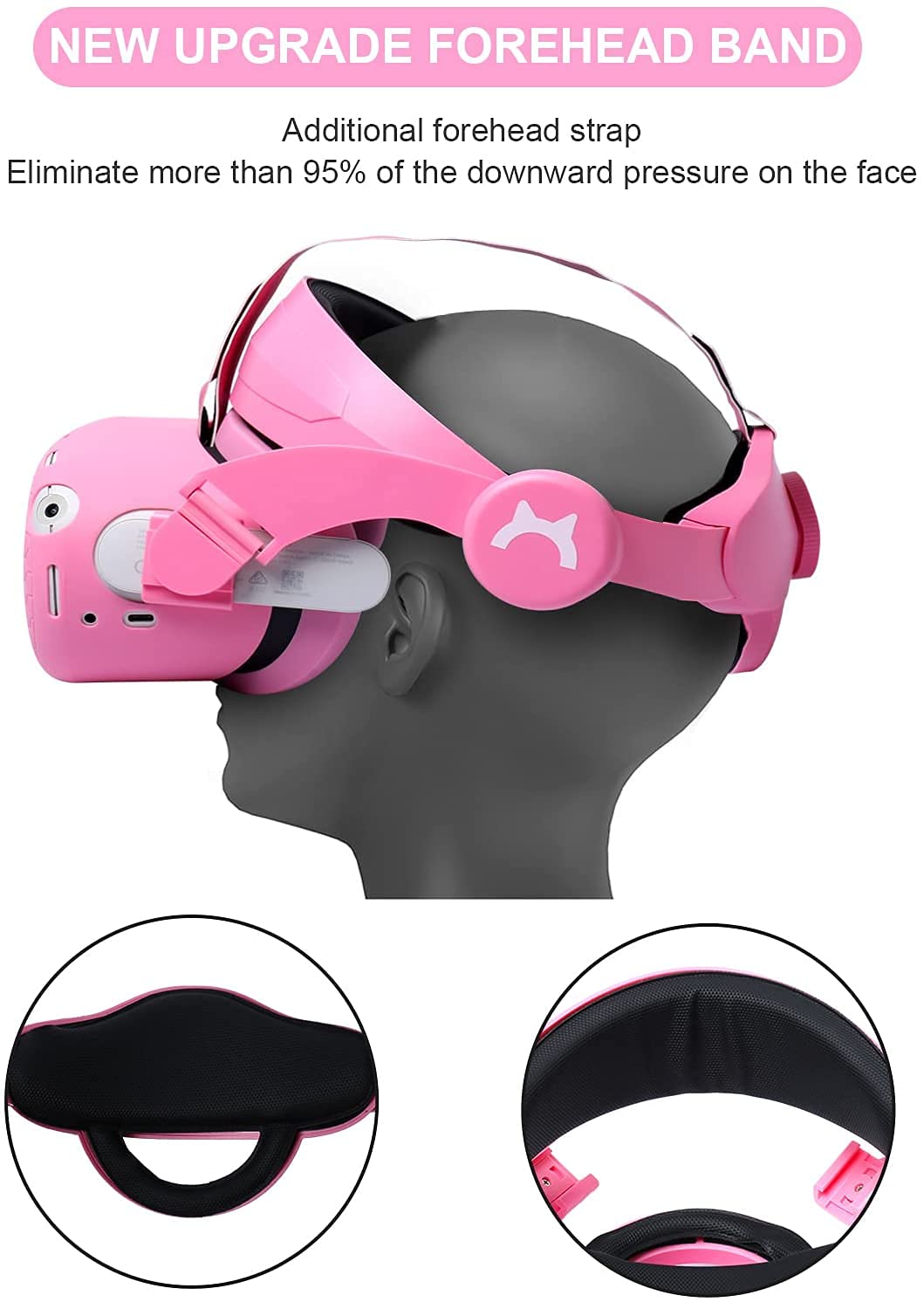 MODJUEGO Adjustable Head Strap for Oculus Quest 2 with Silicone Touch Controller Grips, VR Face Cover & Shell - Pink Replacement Accessories for Enhanced Comfort & Protection | Perfect for VR Gaming, Fitness & Extended Play Sessions