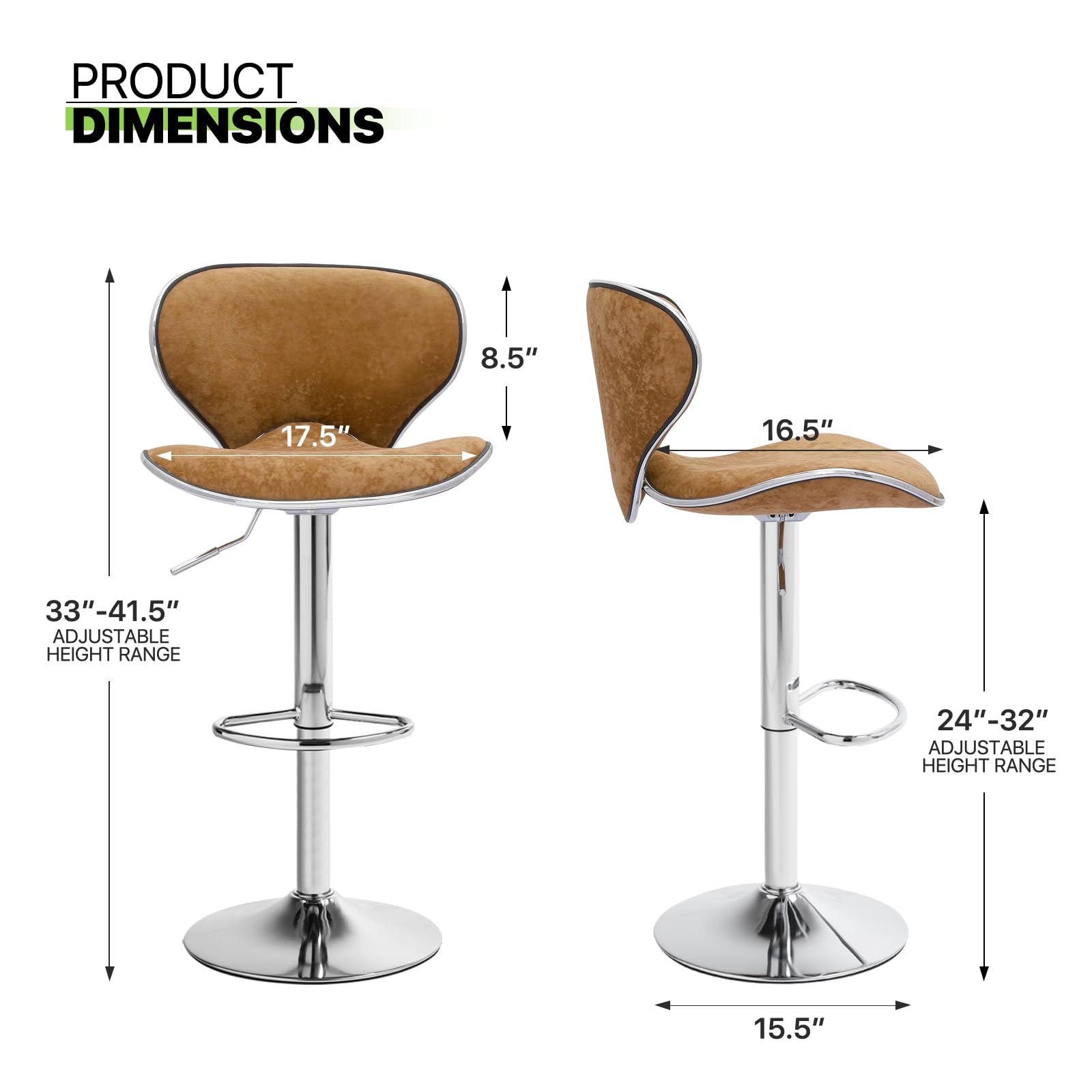 Magshion Set of 2 Modern Velvet Upholstered Adjustable Swivel Bar Stools - Kitchen Counter Height Dining Chairs in Cinnamon - Perfect for Home Bar, Kitchen Island & Breakfast Nook