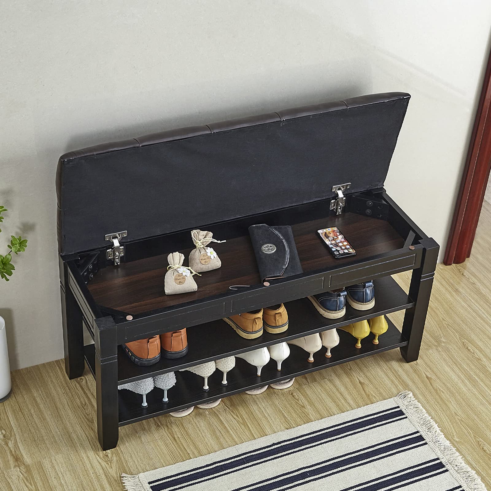 LEILISI 2-Tier Shoe Bench with Storage & Lift Top - 39.4