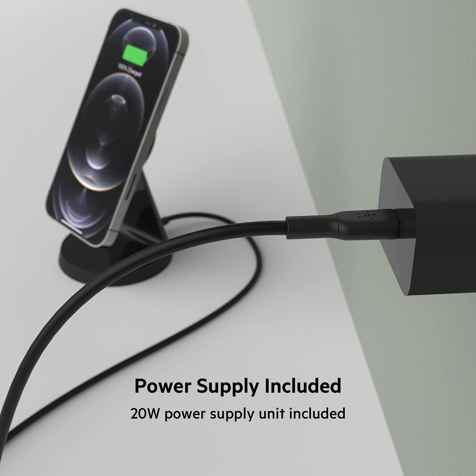 Belkin Magnetic Wireless Charger Stand with Power Supply - Fast Charging for iPhone 12/13/Pro/Pro Max/Mini, MagSafe Compatible (Black) - Perfect for Home, Office & Travel Charging