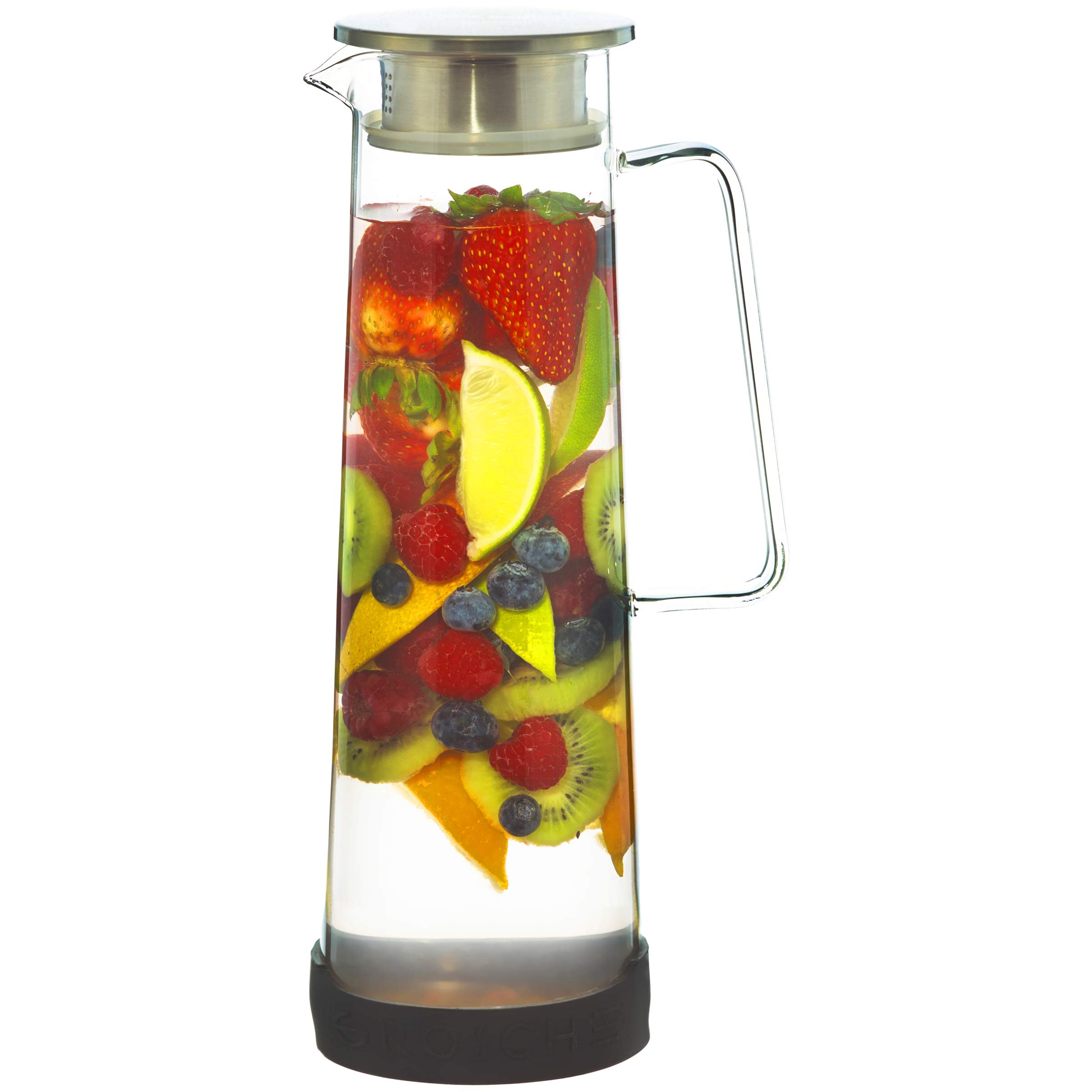 GROSCHE BALI Glass Water Pitcher with Fruit Infuser & Stainless Steel Filter - 2.5L Borosilicate Glass Pitcher with Lid for Iced Tea, Sangria & Infused Water - Perfect for Parties, Home & Office Use