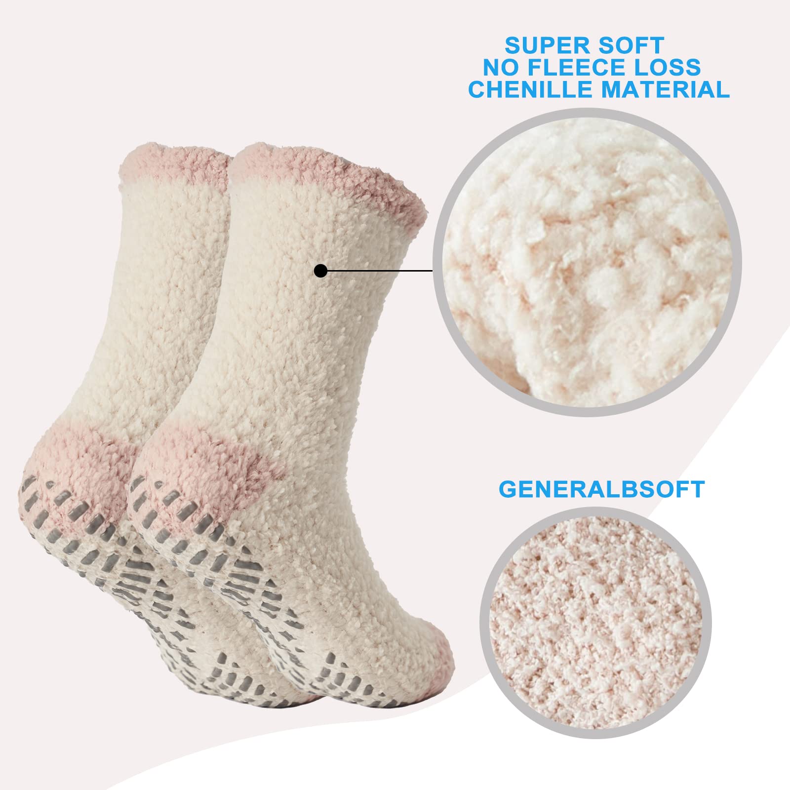 Bulinlulu Women's Non-Slip Fuzzy Socks with Grips - 5 Pairs Warm Fluffy Slipper Socks for Indoor & Outdoor Wear - Perfect for Winter, Home, Office and Yoga
