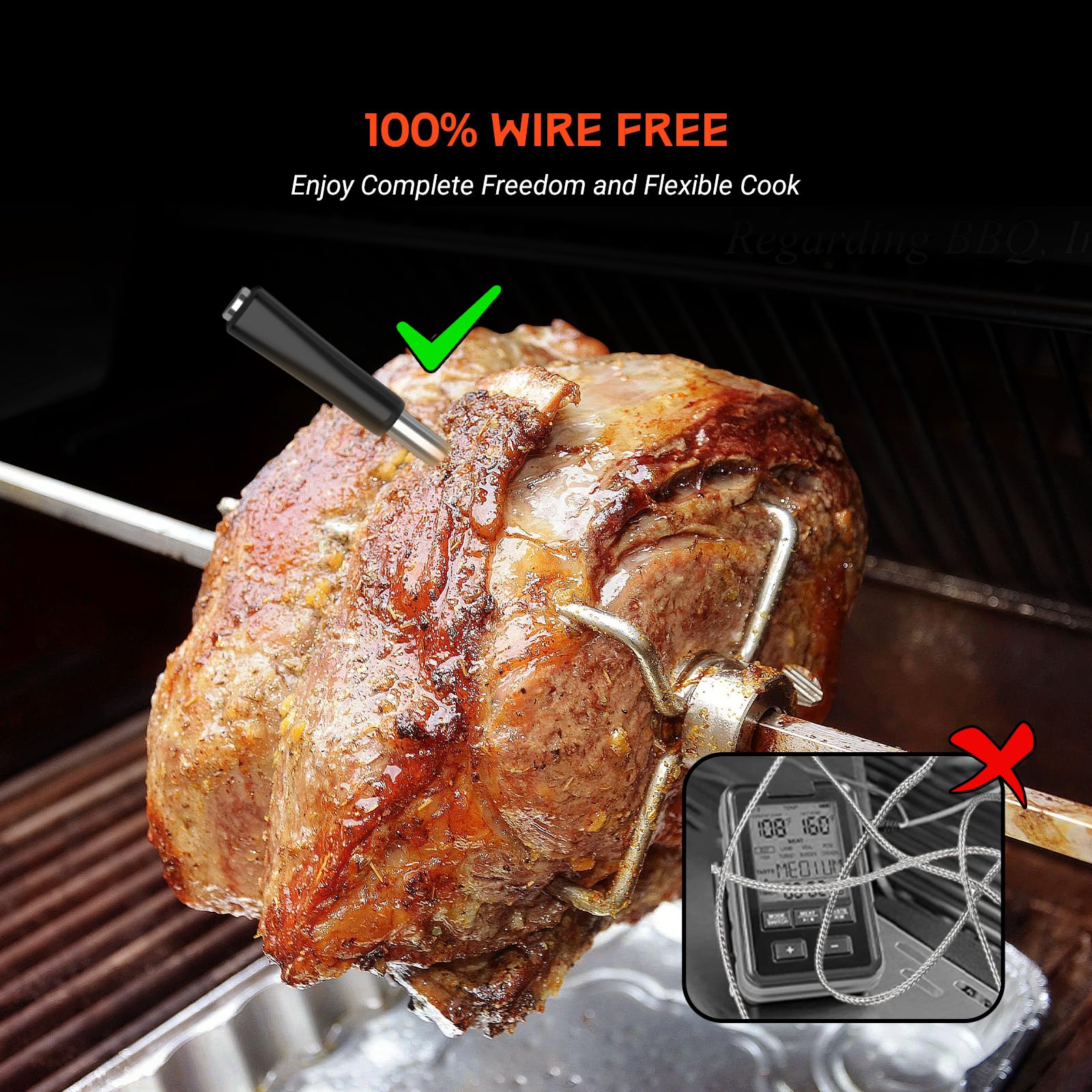 Wireless Meat Thermometer with Bluetooth 5.4 & 5G WiFi - IP67 Waterproof Dual Probe Digital Cooking Thermometer for Grilling, Smoking, BBQ - Smart App Alerts & Backlit LCD Display for Oven, Smoker, Grill - Perfect for Outdoor Cooking, Home Kitchen, and Professional Chefs