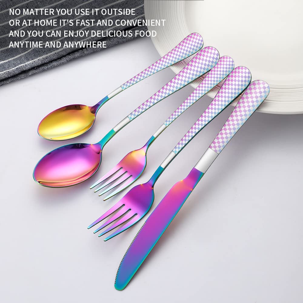 20-Piece Stainless Steel Flatware Set with Titanium Rainbow Plating - Colorful Cutlery Set for 4, Dinnerware & Silverware for Everyday Use, Parties & Gifts